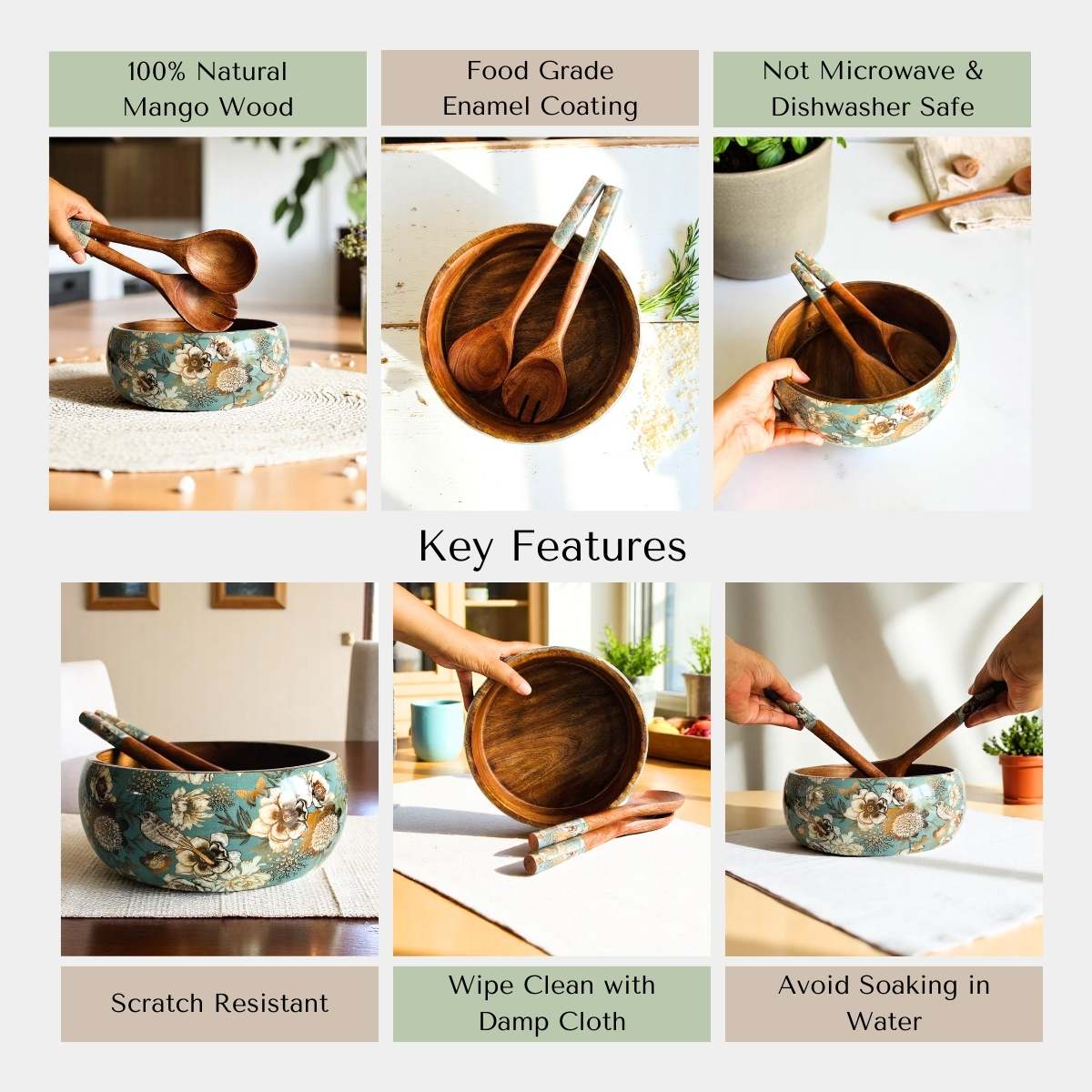 City Sparrow 9 Inch Salad Bowl with Spoons