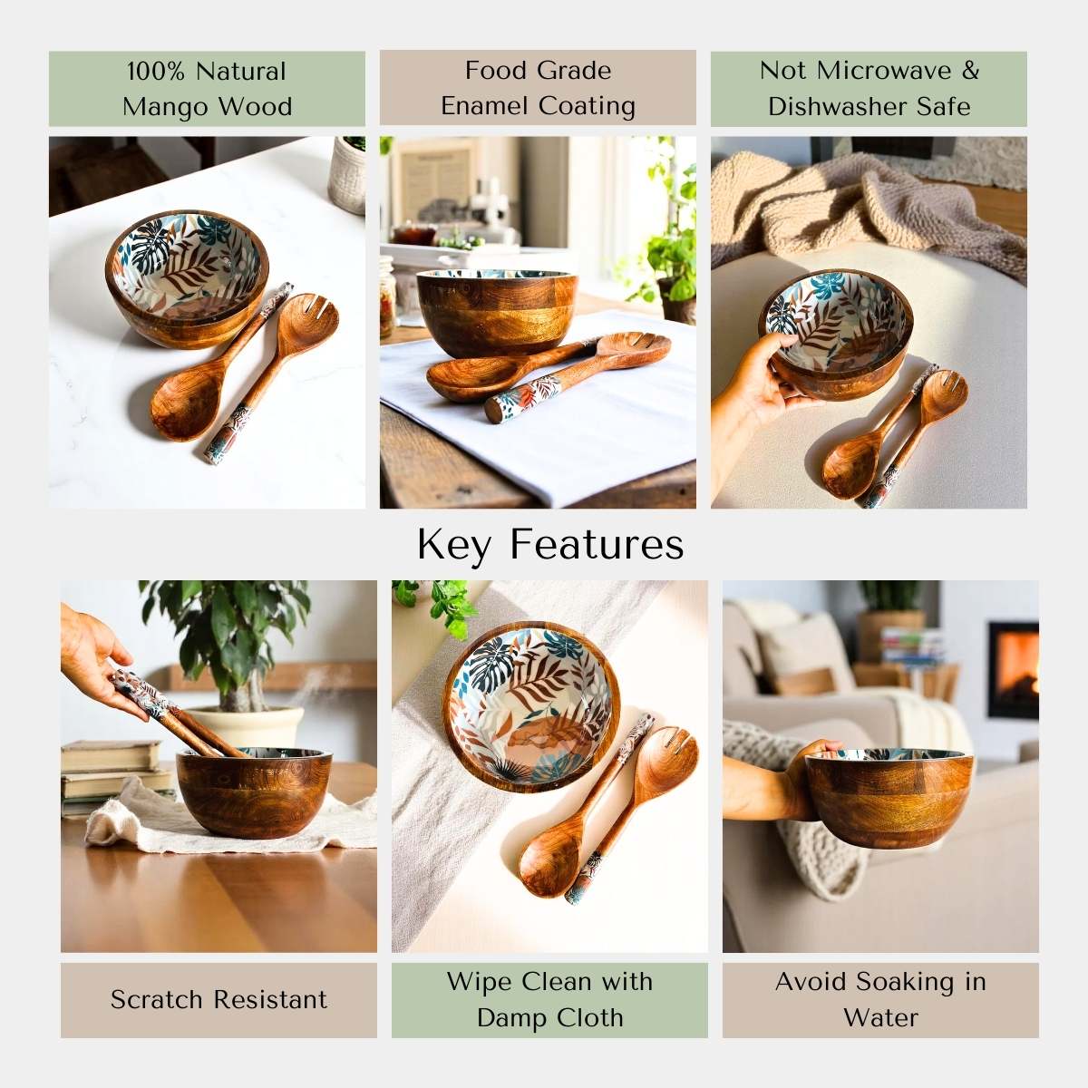 Urban Leaf 8 Inch Salad Bowl with Spoons