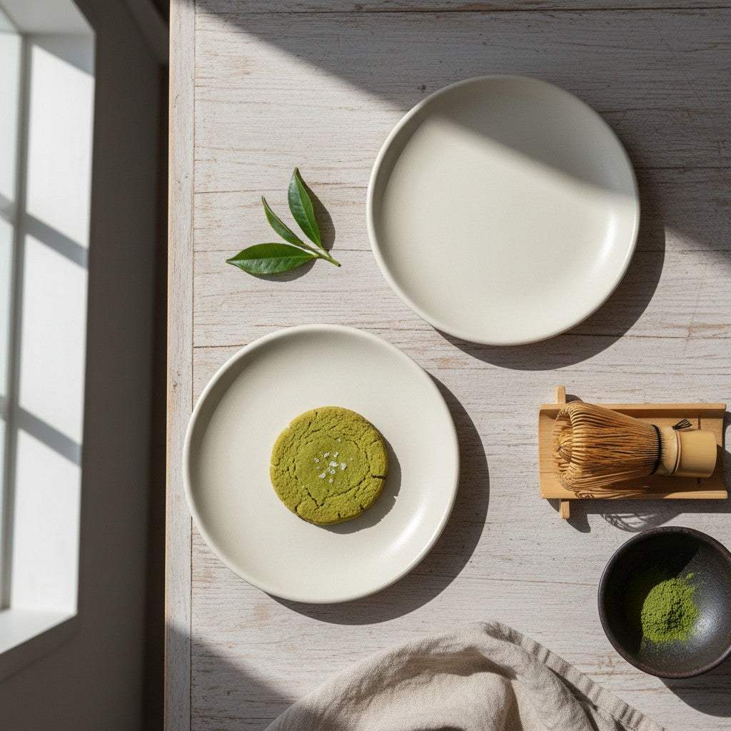 A close-up view of a 5-inch small ceramic side plate in a matte cream finish, ideal for serving pastries, cake, or placing tea bags.