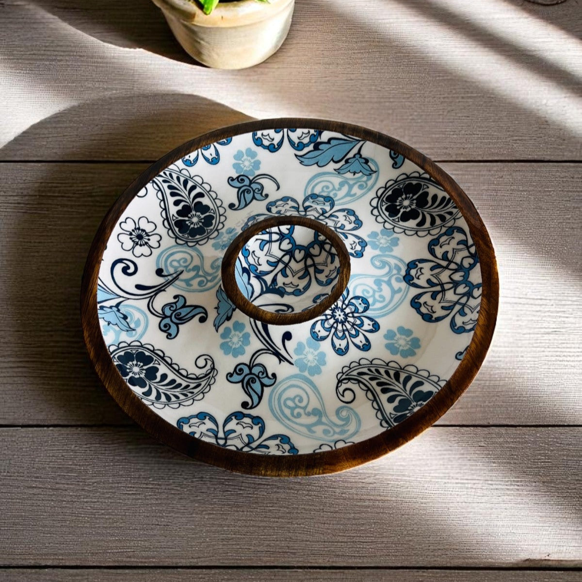 Blue Paisely Chip and Dip Platter