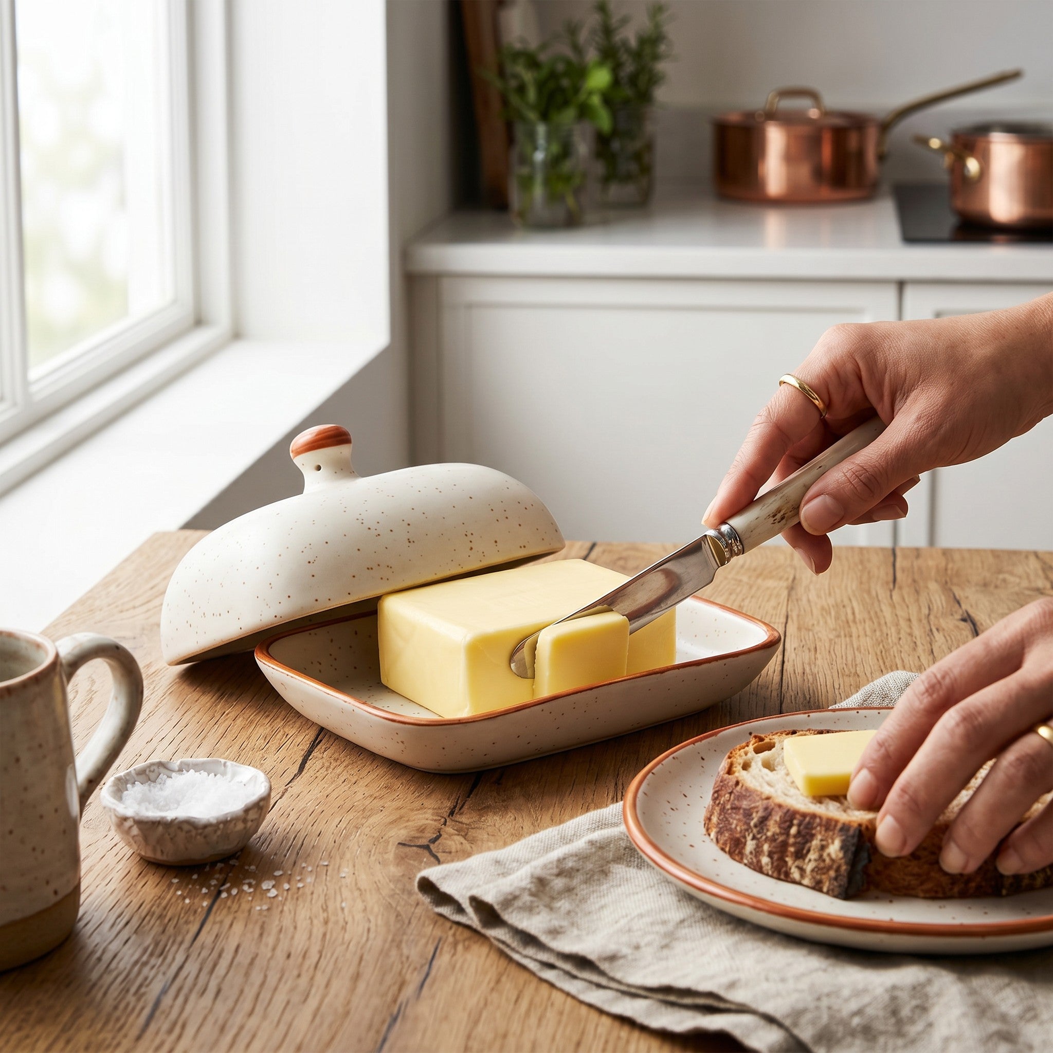 Almond and Ivory Butter Dish