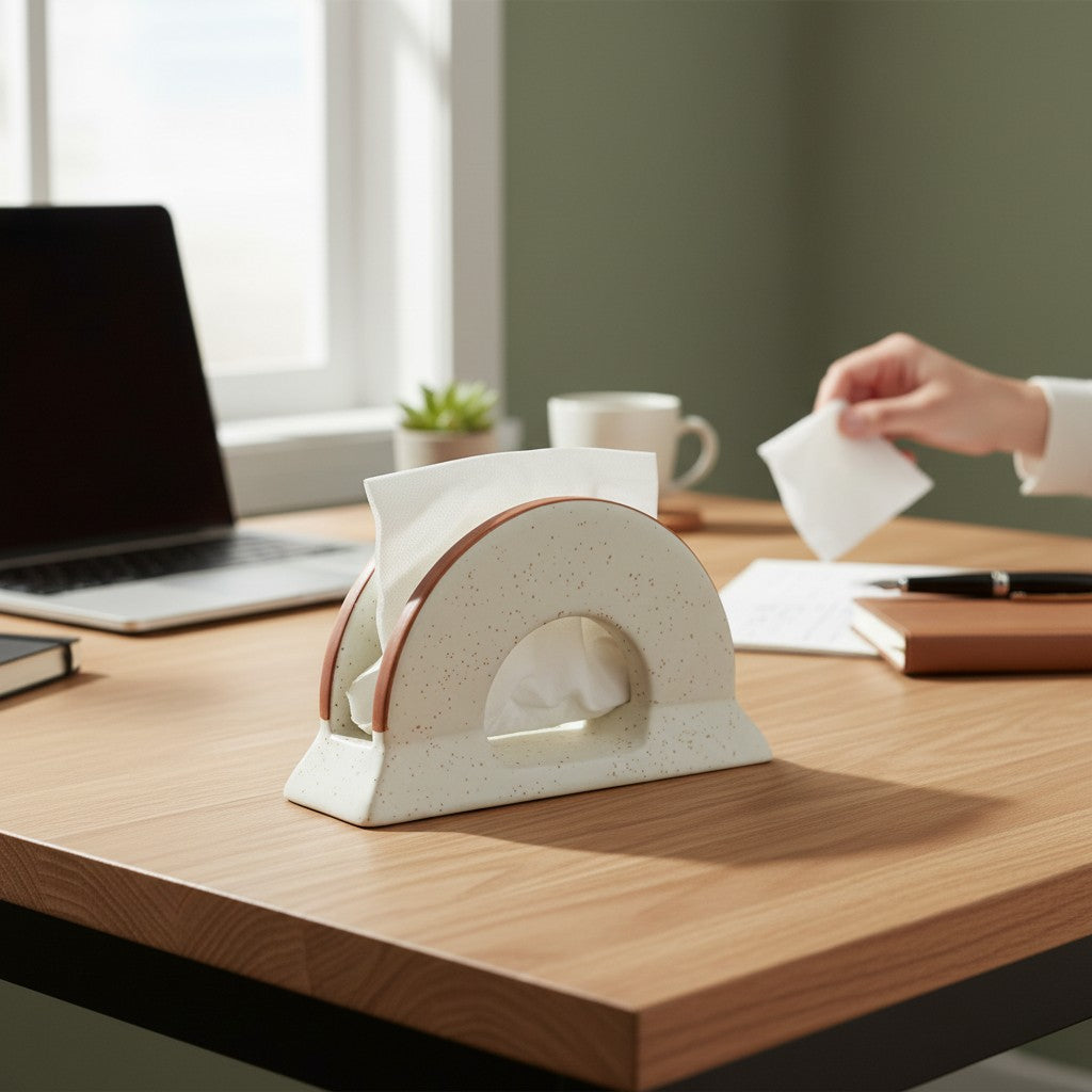 Almond and Ivory Tissue Holder