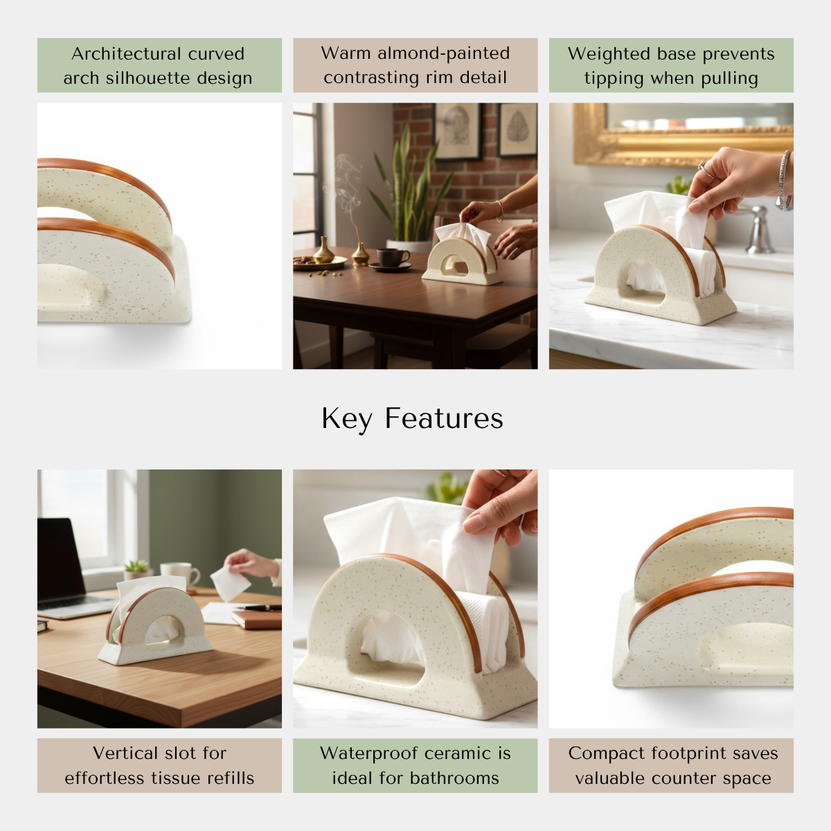 Almond and Ivory Tissue Holder