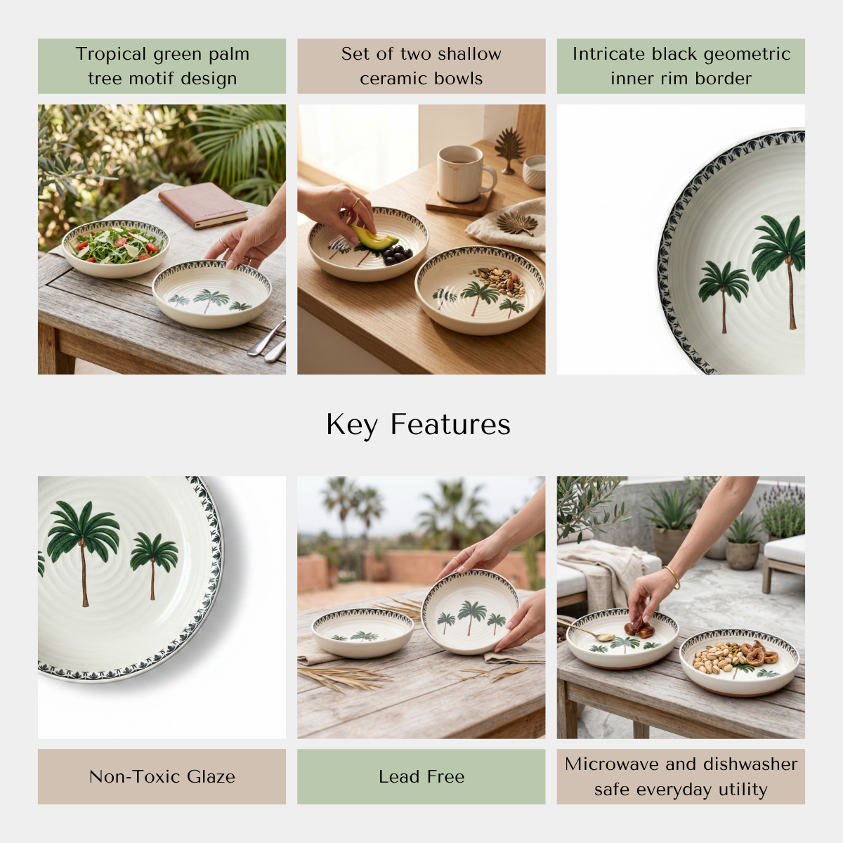 Palm Rice Bowl (Set of 2)