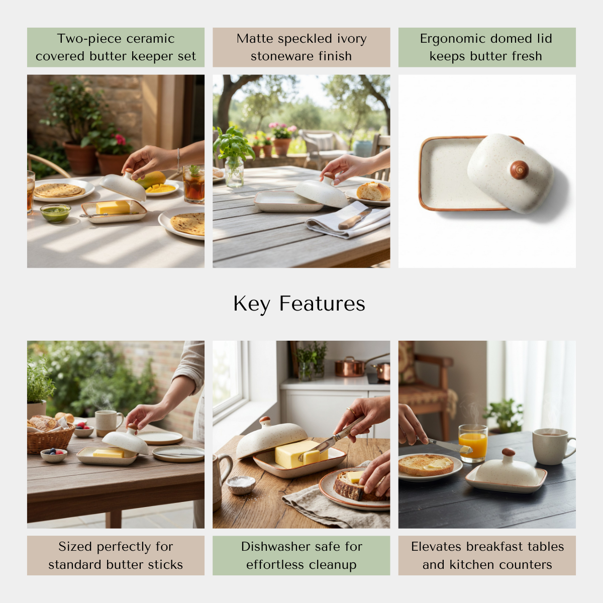 Almond and Ivory Butter Dish