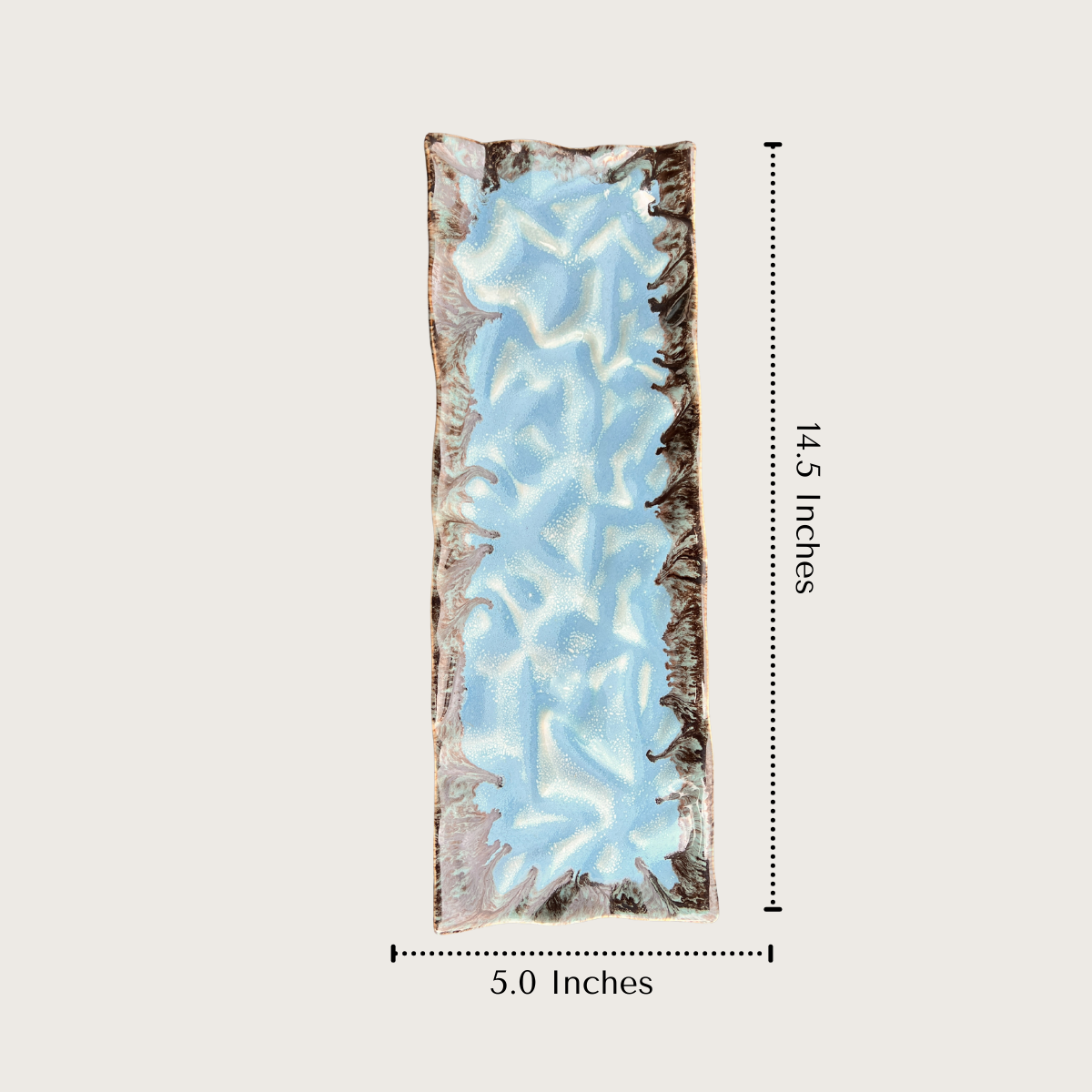 measurements of a ceramic platter with blue coral design 
