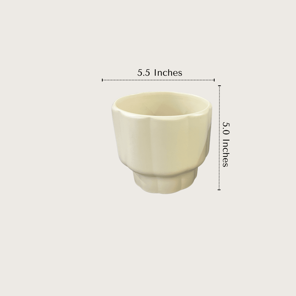 Balance Planter specs; 5.0" height x 5.5" diameter, handcrafted durable ceramic with an elevated steady base.
