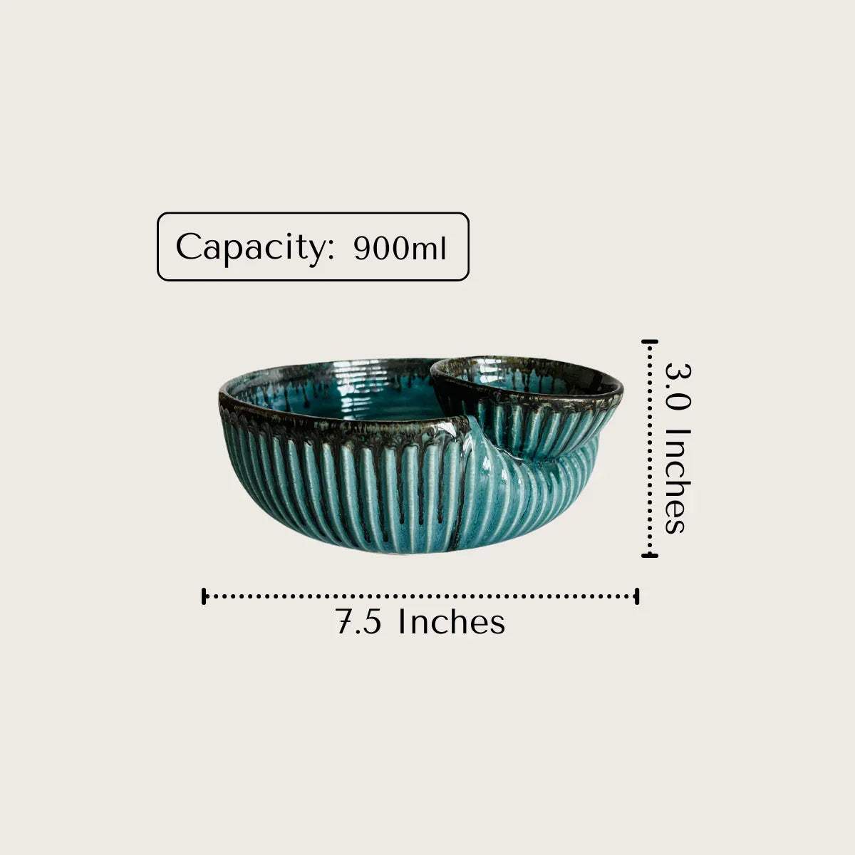900ml capacity blue ceramic chip and dip bowl - perfect for nachos and salsa nights.