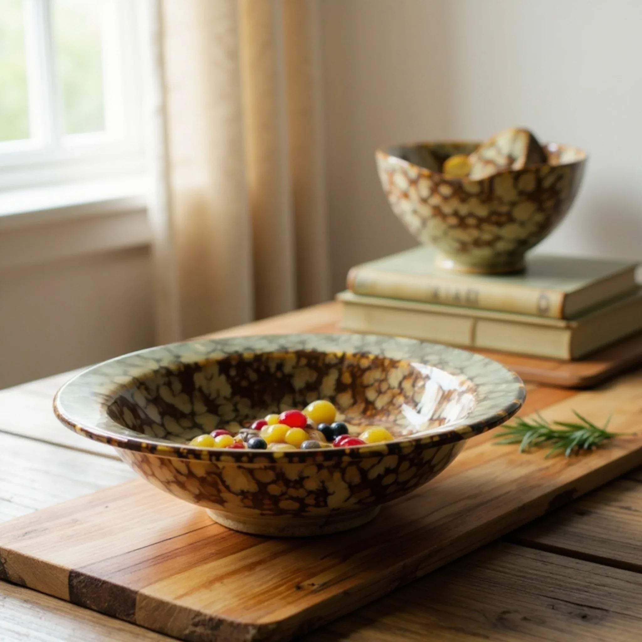 Front view of a ceramic soup bowl to show the height and depth.