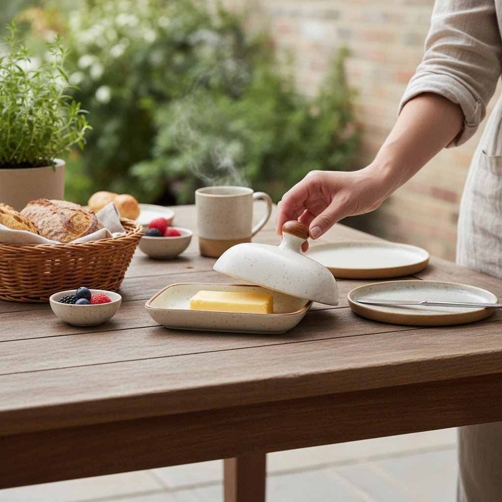 Almond and Ivory Butter Dish