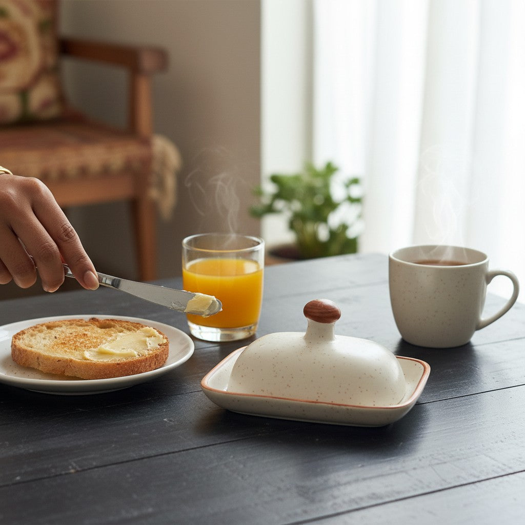 Almond and Ivory Butter Dish