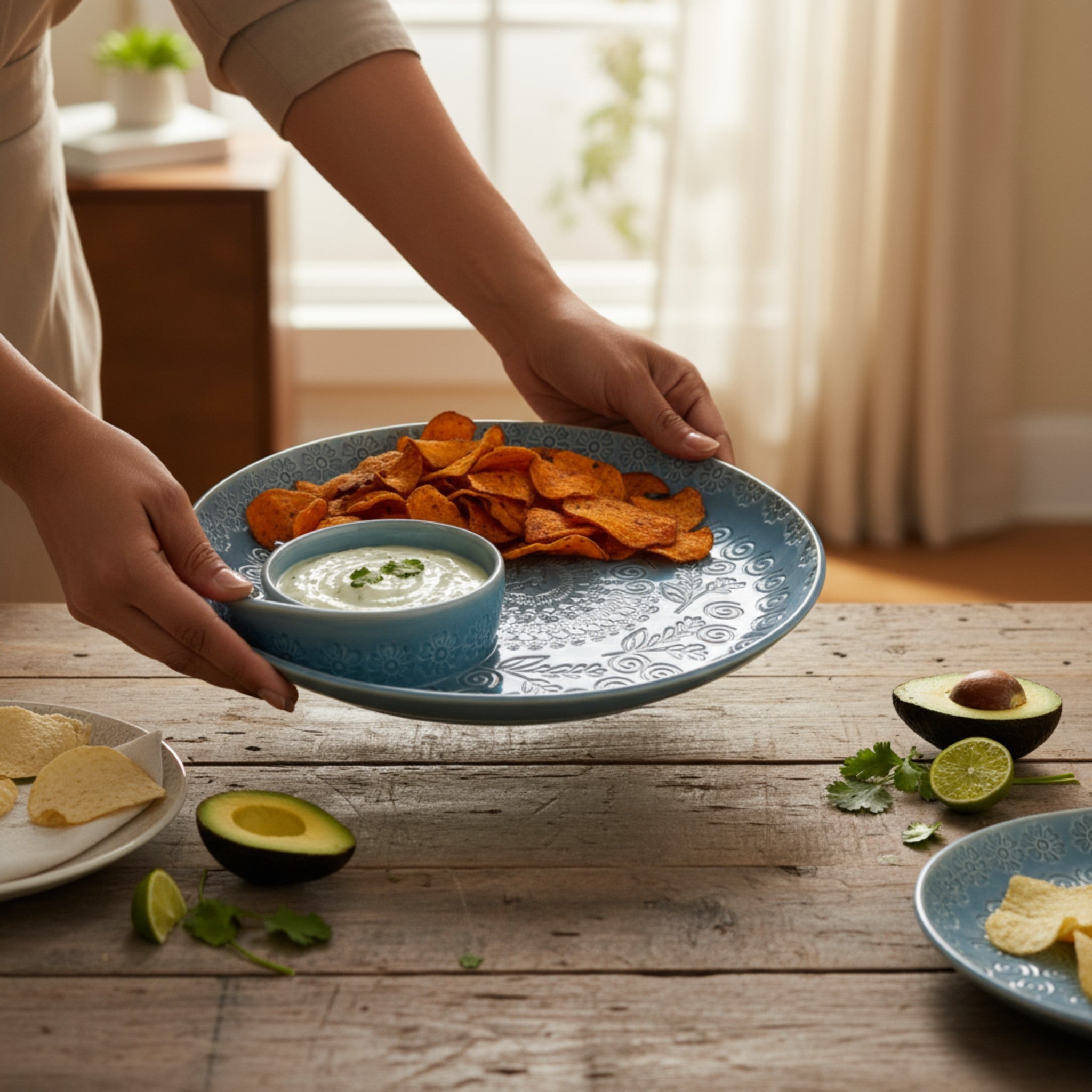 Floral Embossed Chip and Dip Platter