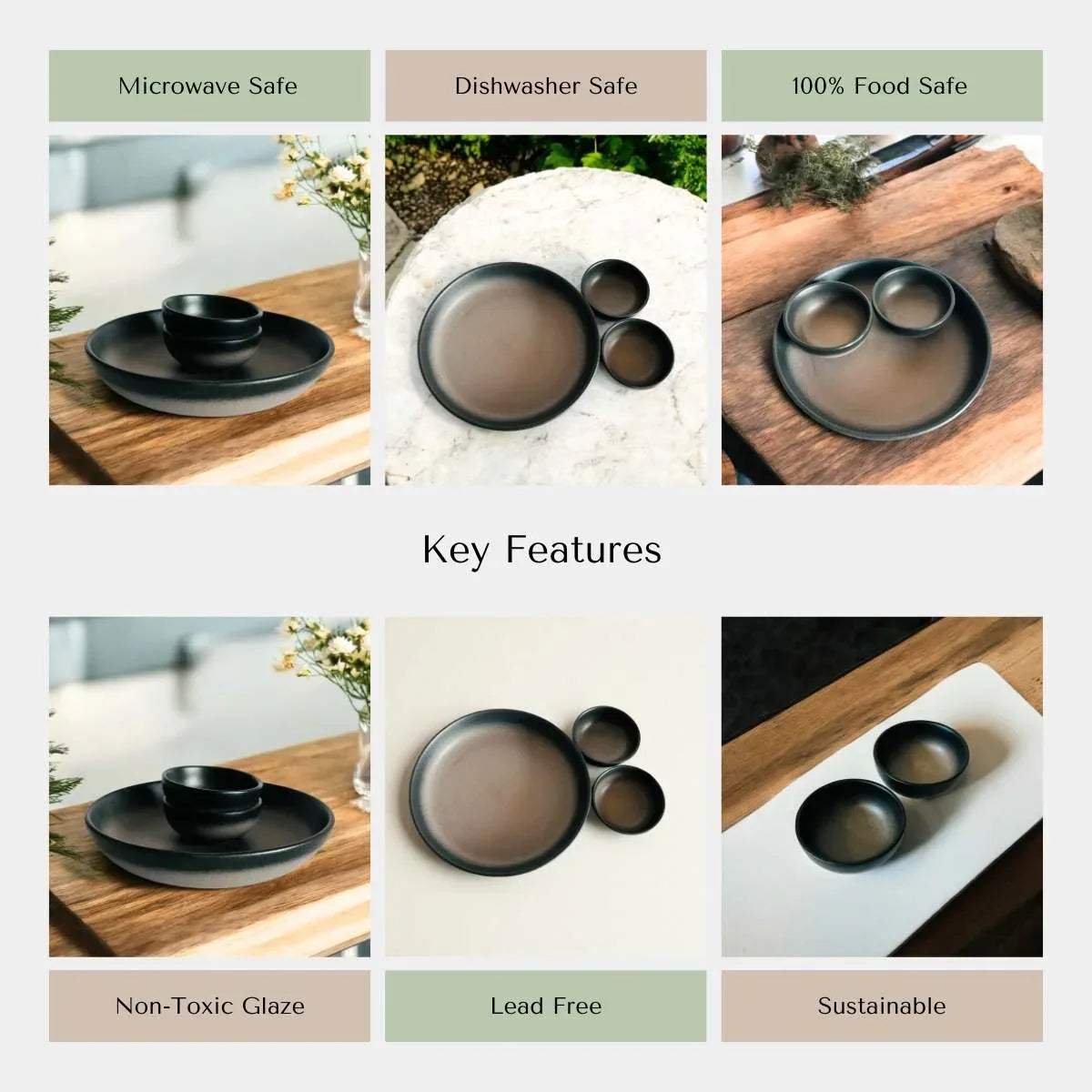 Rustic Stone quality; microwave and dishwasher safe, non-toxic, lead-free handcrafted grey ceramic bowls.