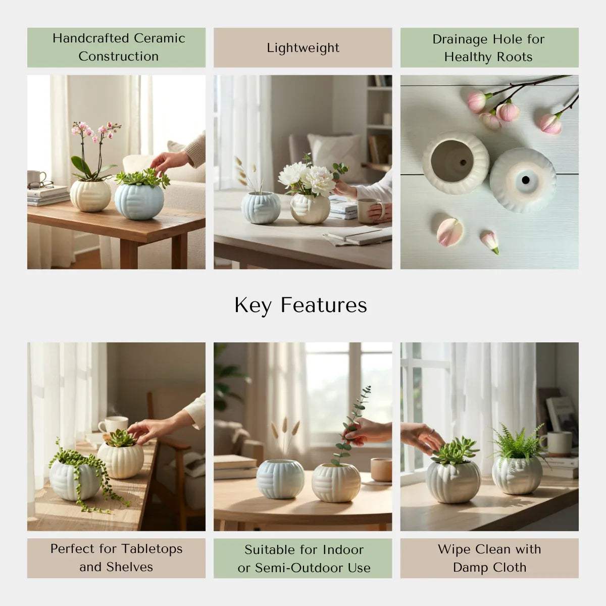 Rustic Stone quality; porous ceramic, non-toxic, and lead-free handcrafted wavy cloud planters