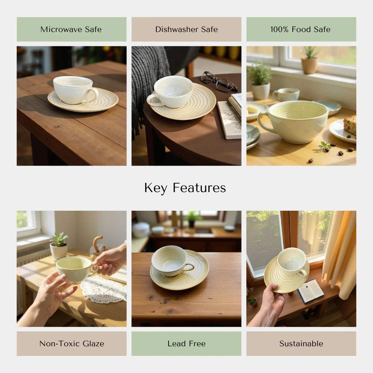 Rustic Stone quality; microwave safe, dishwasher safe, non-toxic handcrafted ceramic coffee set.