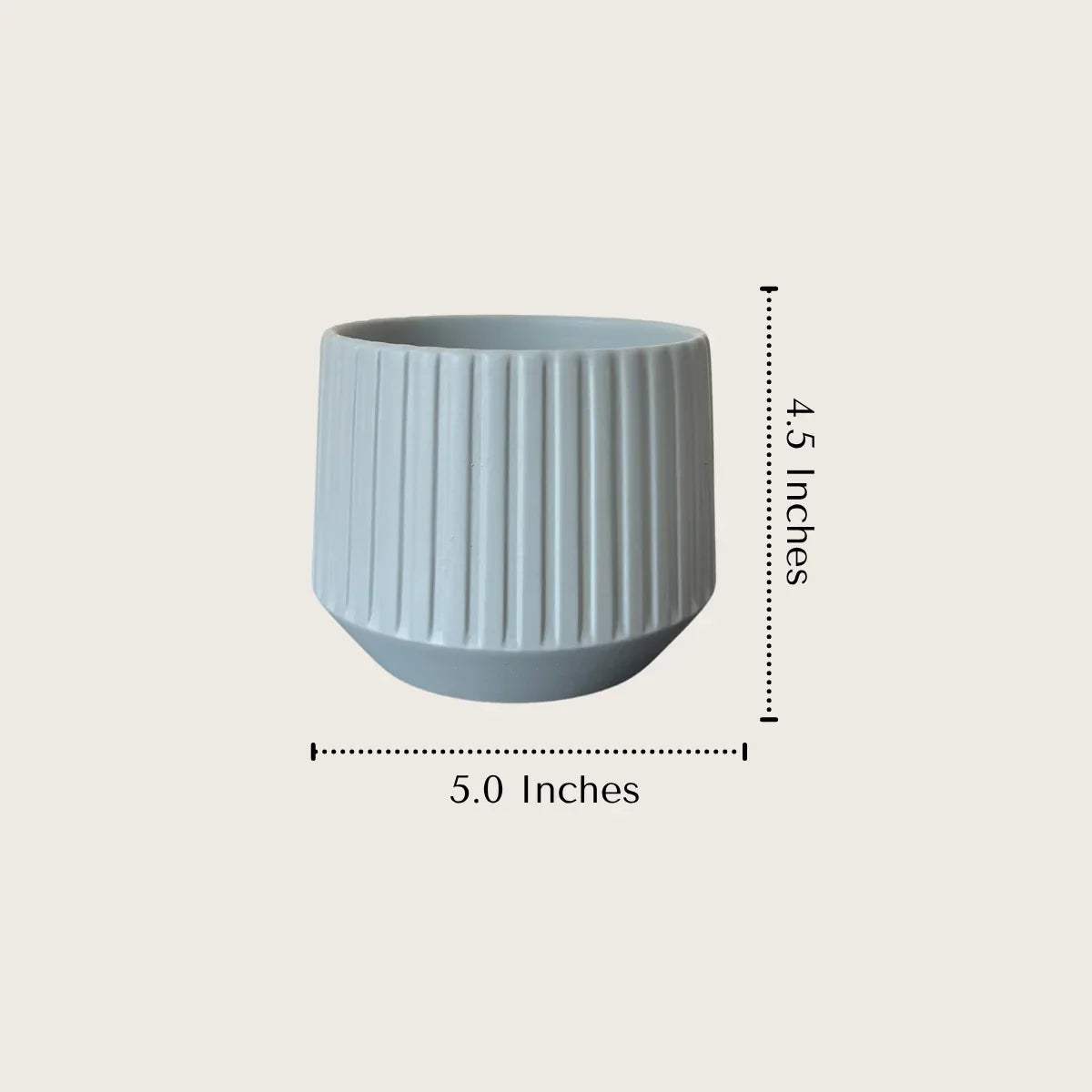 Clay Green Planter size; 4.5-inch height and 5.0-inch diameter pots with built-in drainage for plant health.
