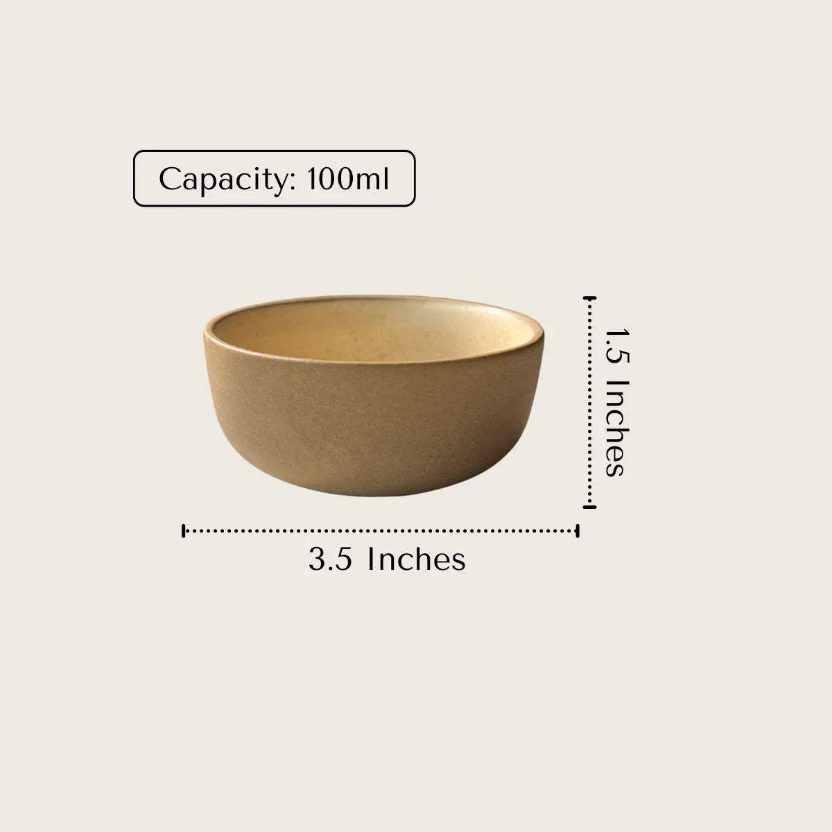 Clay Horizon size; 3.5-inch diameter ceramic bowls with 100ml capacity for spices, dips, and sides.