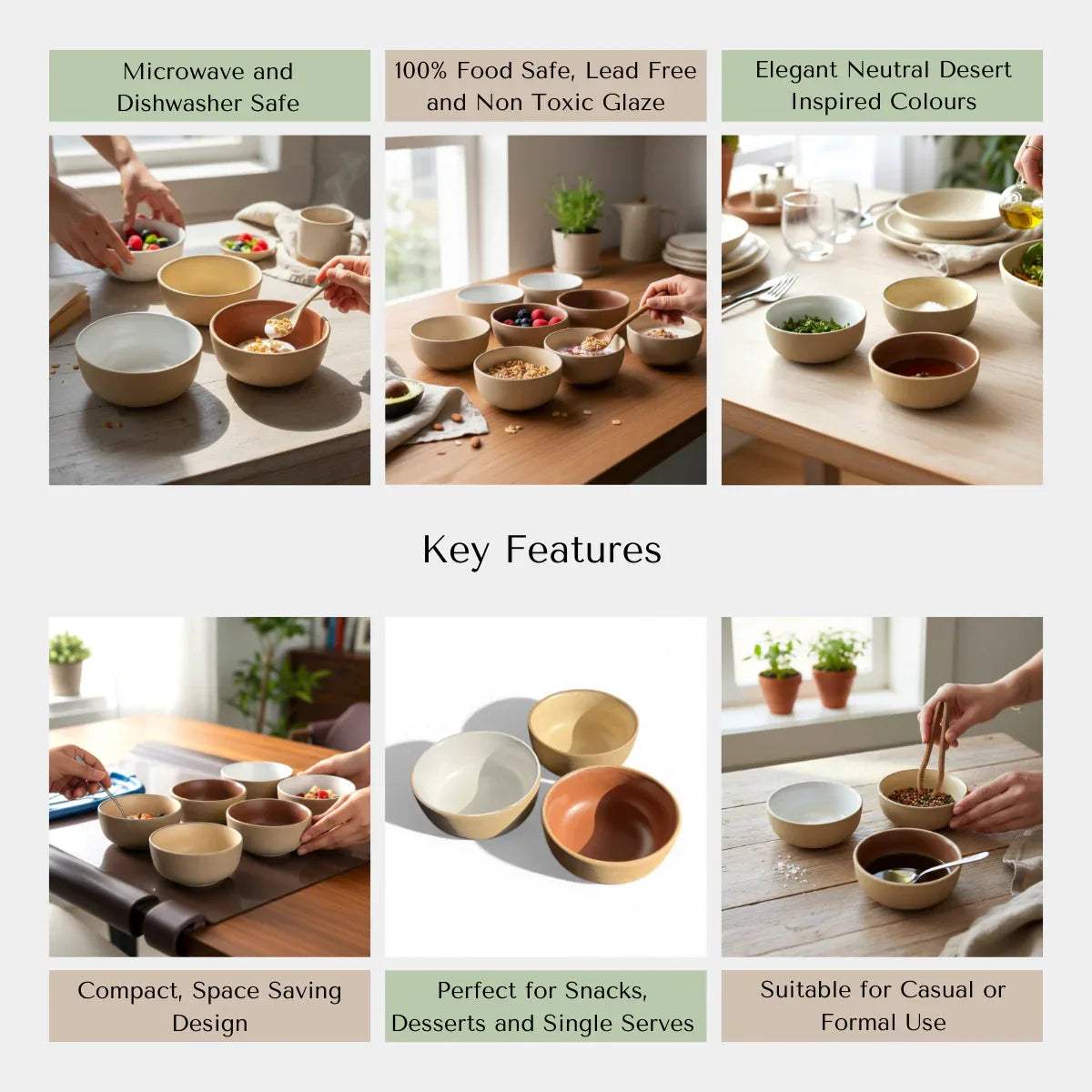Rustic Stone quality; dishwasher safe, stackable, non-toxic, and lead-free handcrafted ceramic bowl set.