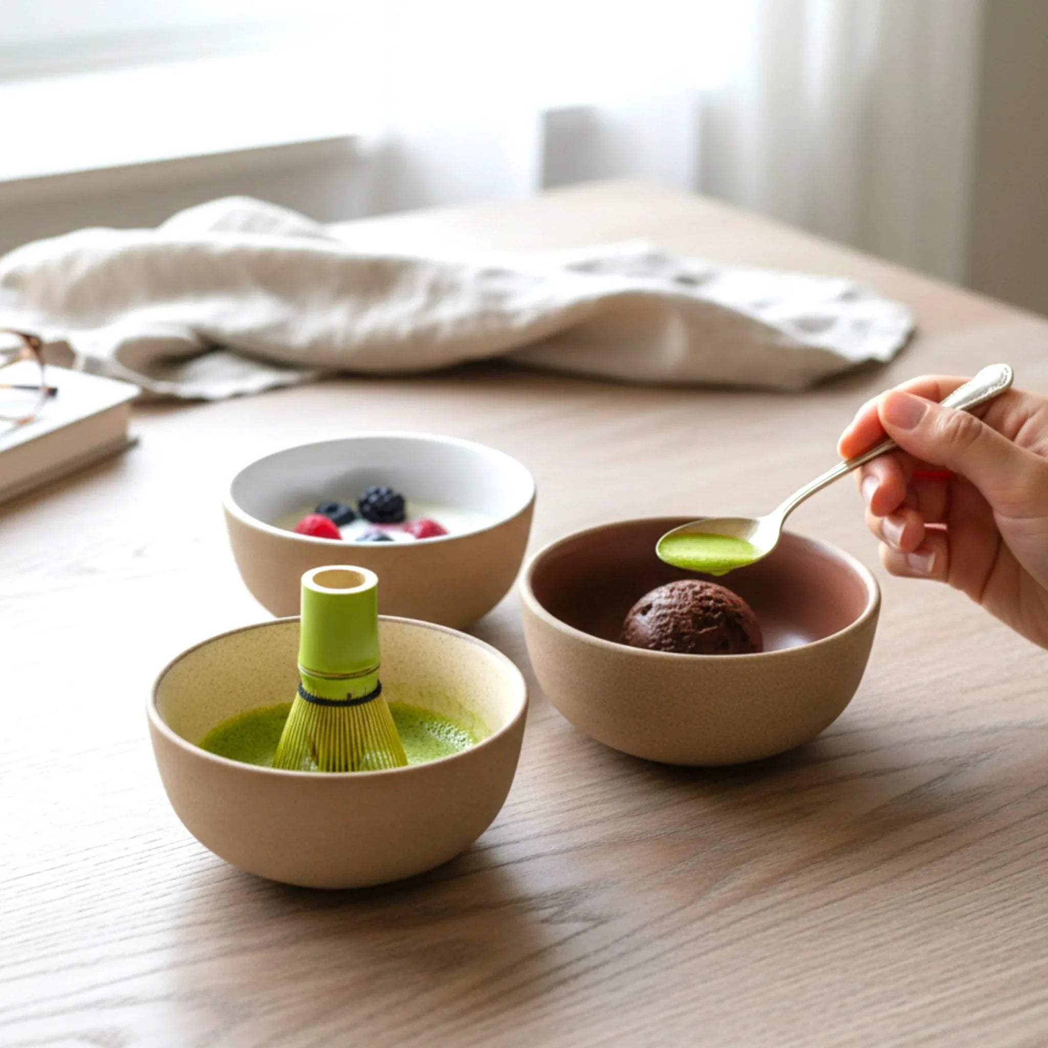 Clay Horizon Bowls with icecream and dips; Pinterest-worthy grazing board ideas and aesthetic hosting style.