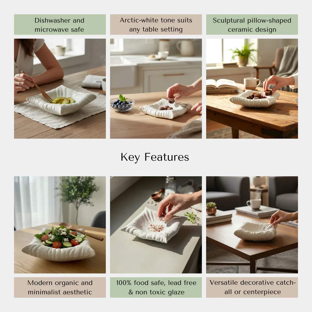 Rustic Stone quality; microwave safe, non-toxic, and lead-free handcrafted wavy ceramic serving tray.
