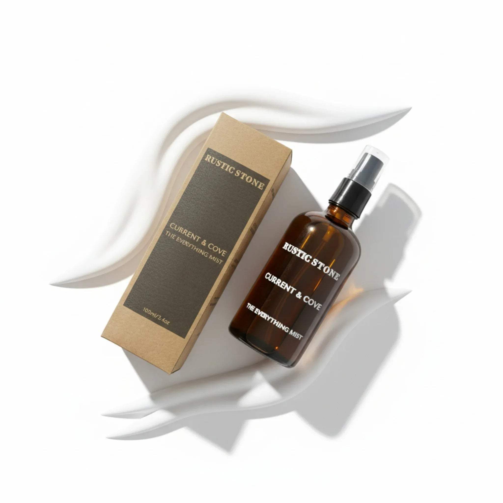 Rustic Stone Current Cove Room Mist; amber glass apothecary bottle for a fresh, aqua home fragrance.