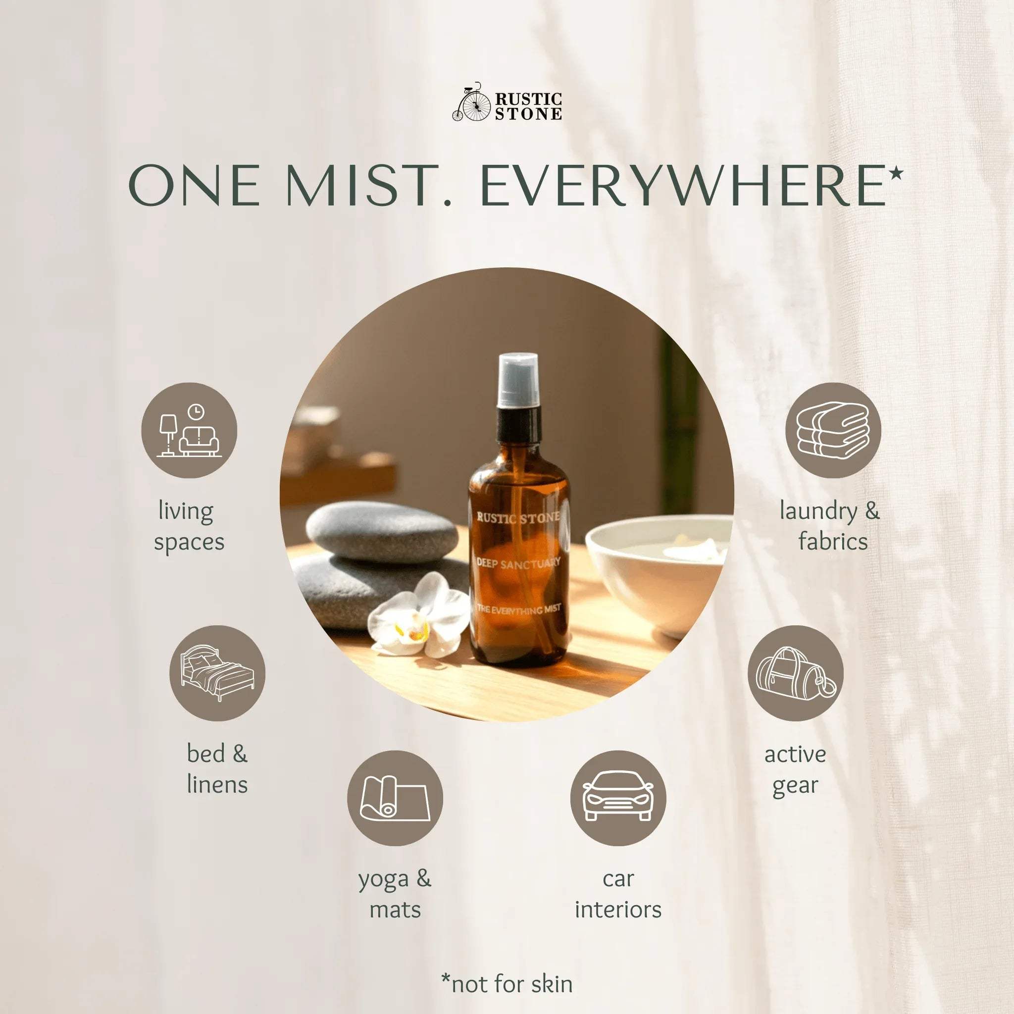 Deep Sanctuary multi utility mist; spraying on curtains, linens, and sofa to refresh home fabrics.