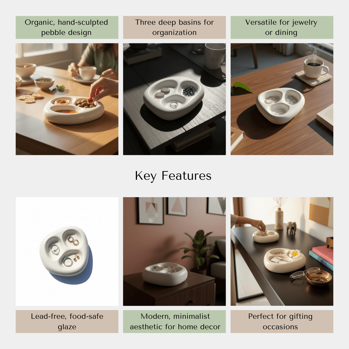 Multi-purpose ceramic dish; lead-free non-toxic glaze, dishwasher safe, and sustainable handcrafted artisan quality.