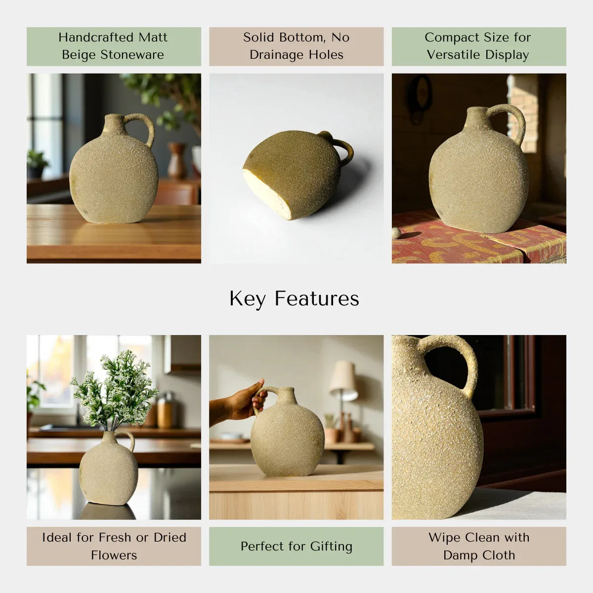 Rustic Stone quality; watertight, non-toxic, and lead-free handcrafted textured ceramic flower vase.