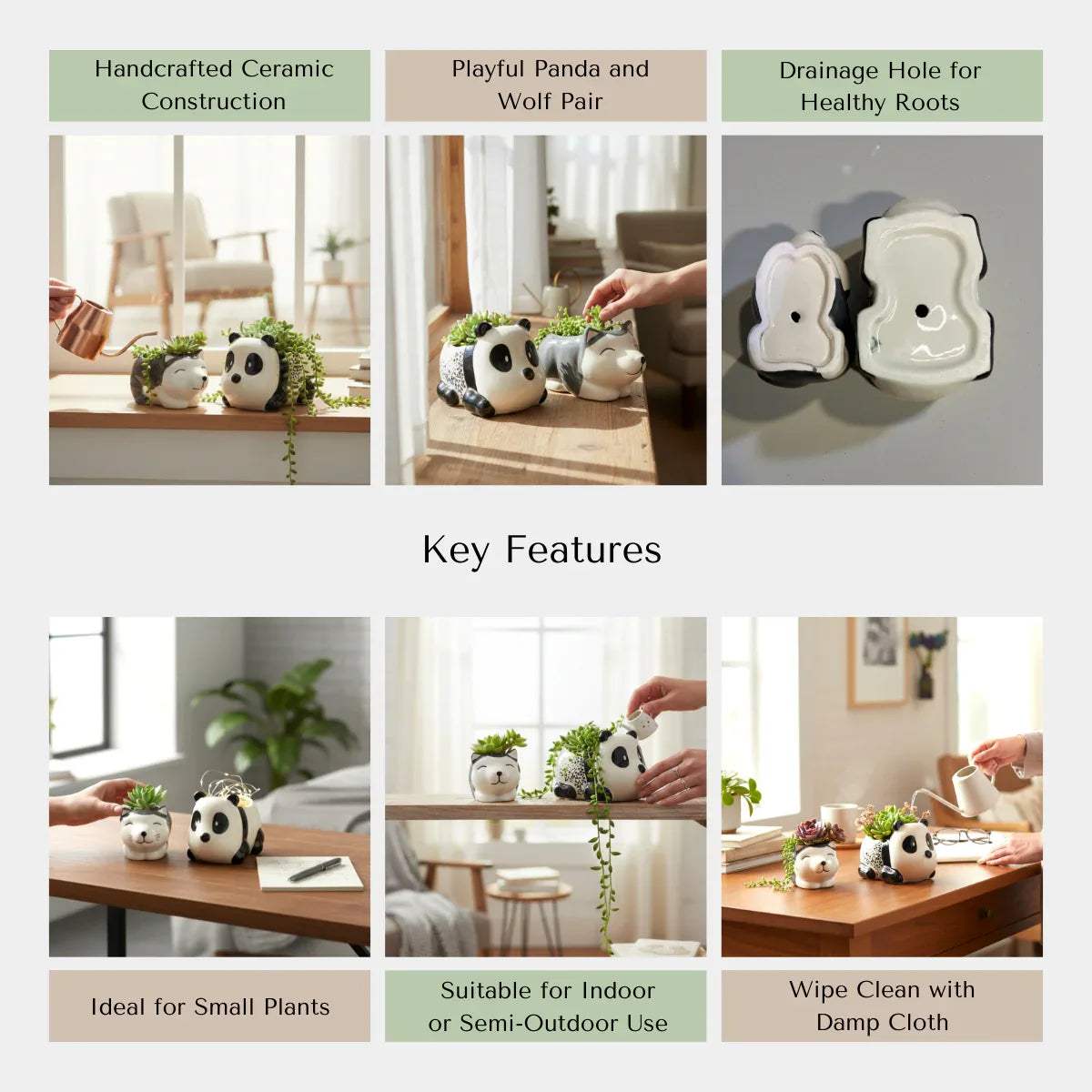 Rustic Stone quality; lead-free, non-toxic, and handcrafted animal ceramic planters set.