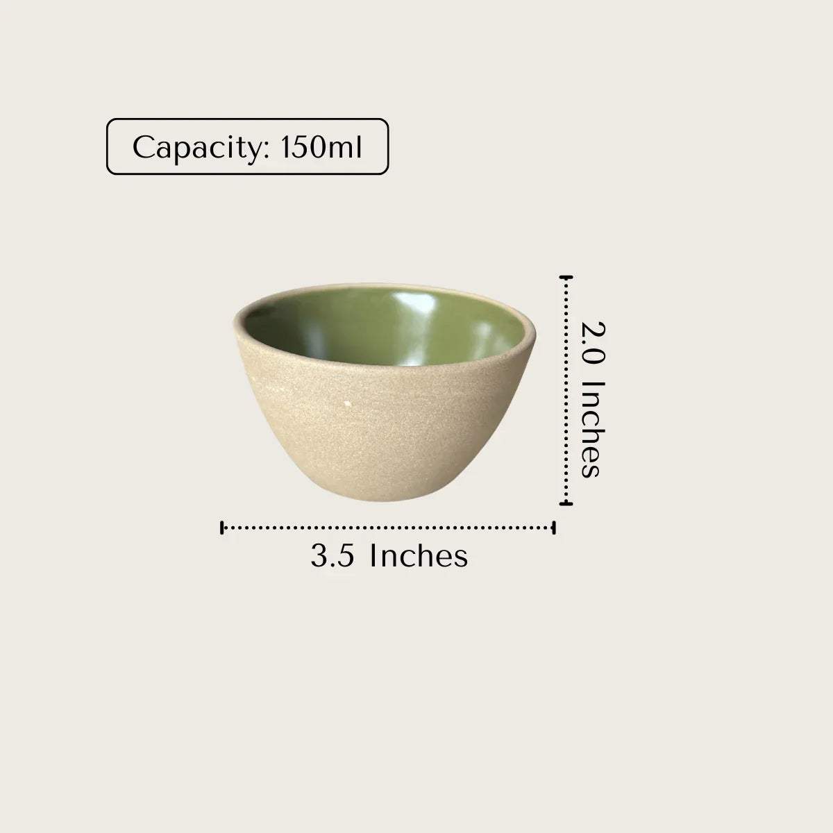 Bowl size; 3.5-inch diameter ceramic bowls with 150ml capacity for elegant, tiered serving.
