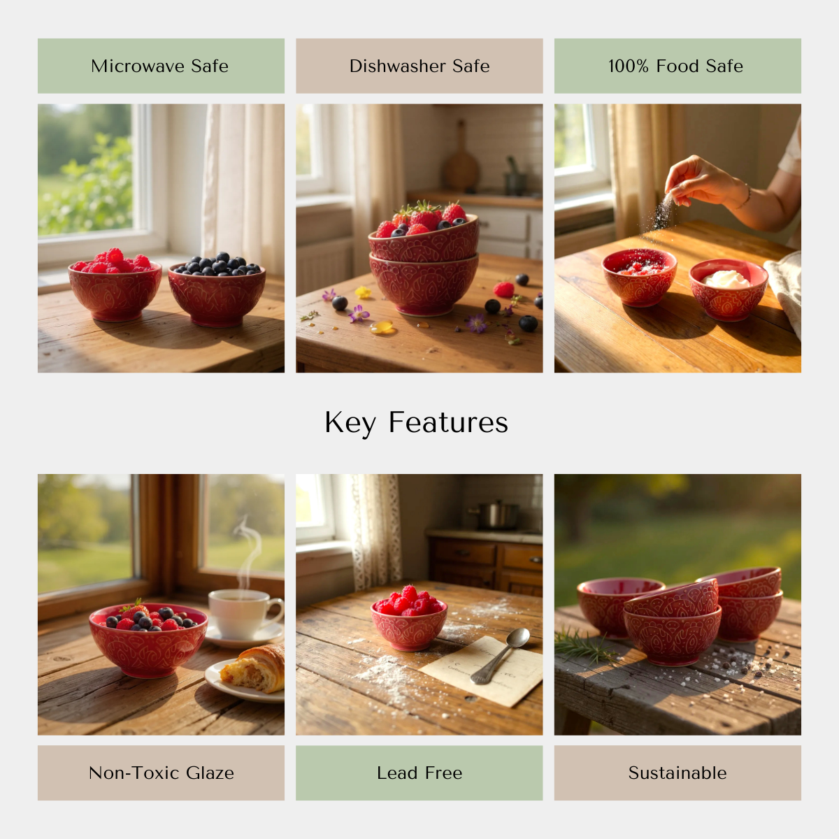 Rustic Stone quality; dishwasher safe, microwave safe, and lead-free handcrafted pink snack bowls.