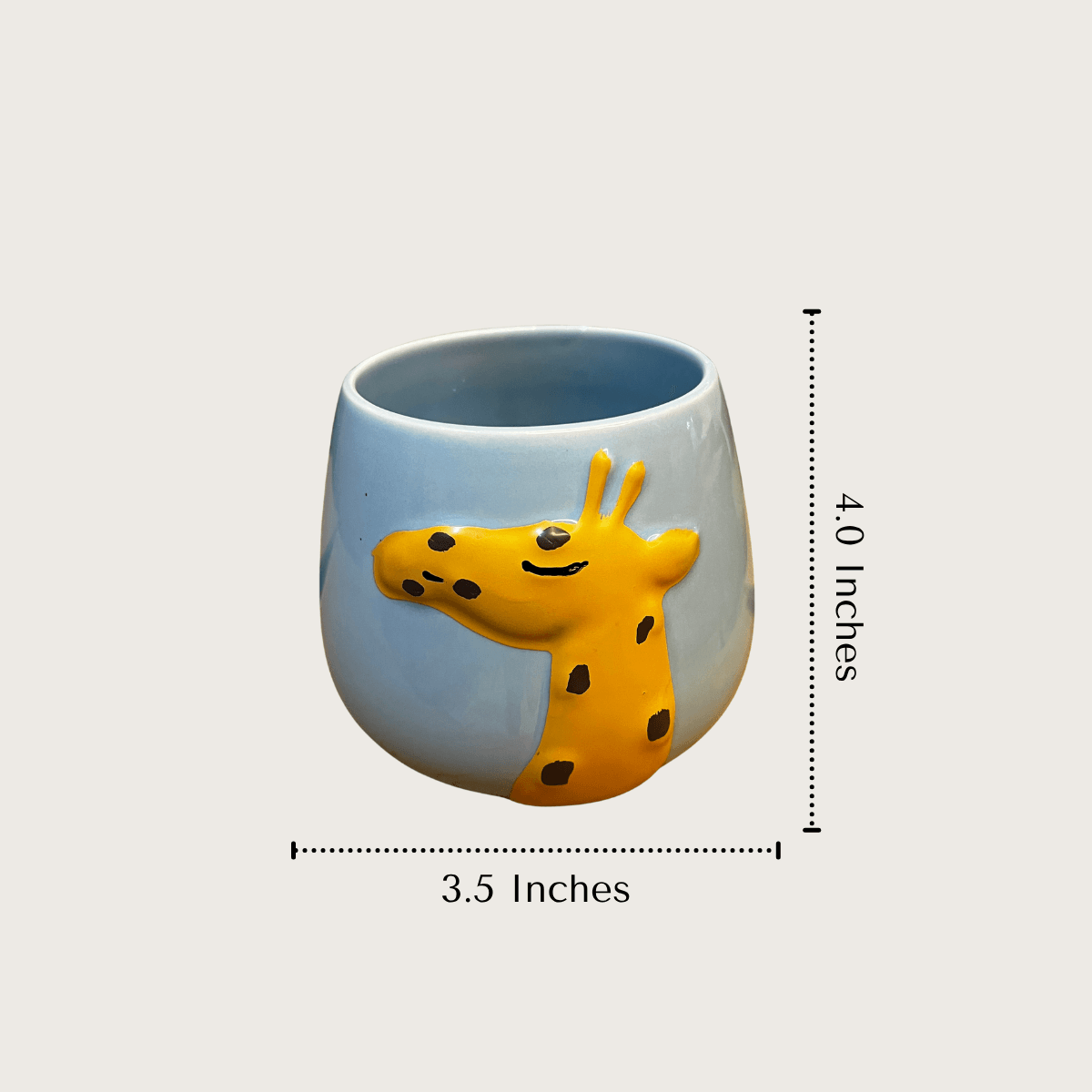 Product measurement diagram showing the 4.0 inches height and 3.5 inches diameter dimensions of the tallboy ceramic animal pots.