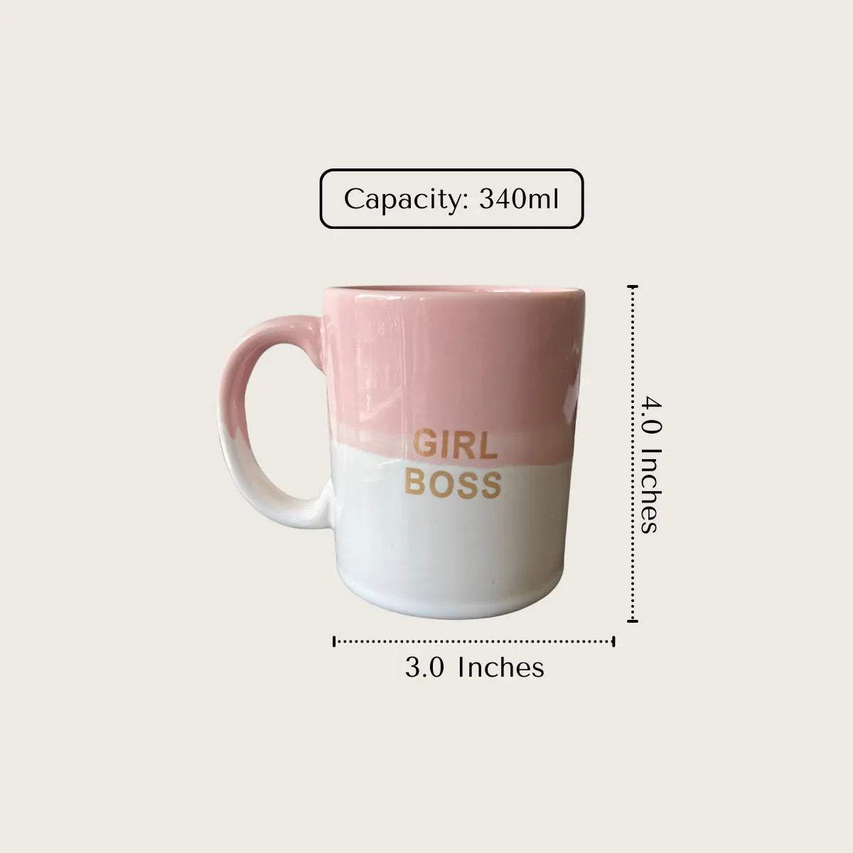 340ml mug size; ergonomic C-handle ceramic cup designed for comfort and daily office use.