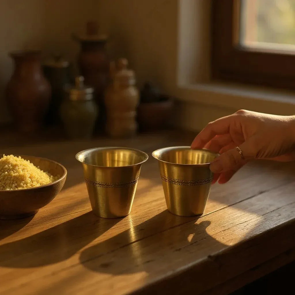 Kaapi Tumbler held in hand; traditional size for perfect aeration and cooling of filter coffee.