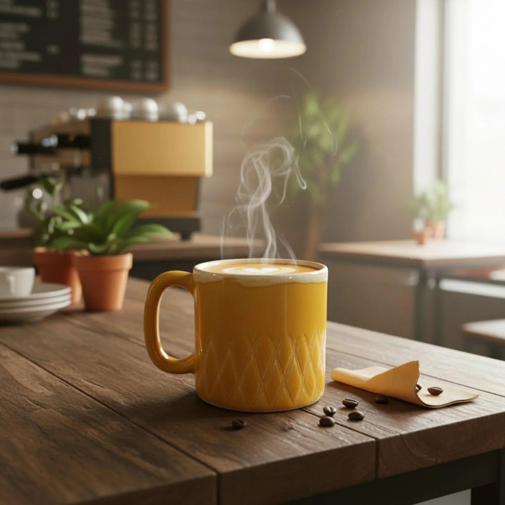 Close-up of waffle texture; showing the hand-pressed diamond pattern and contrasting hand-painted white rim.