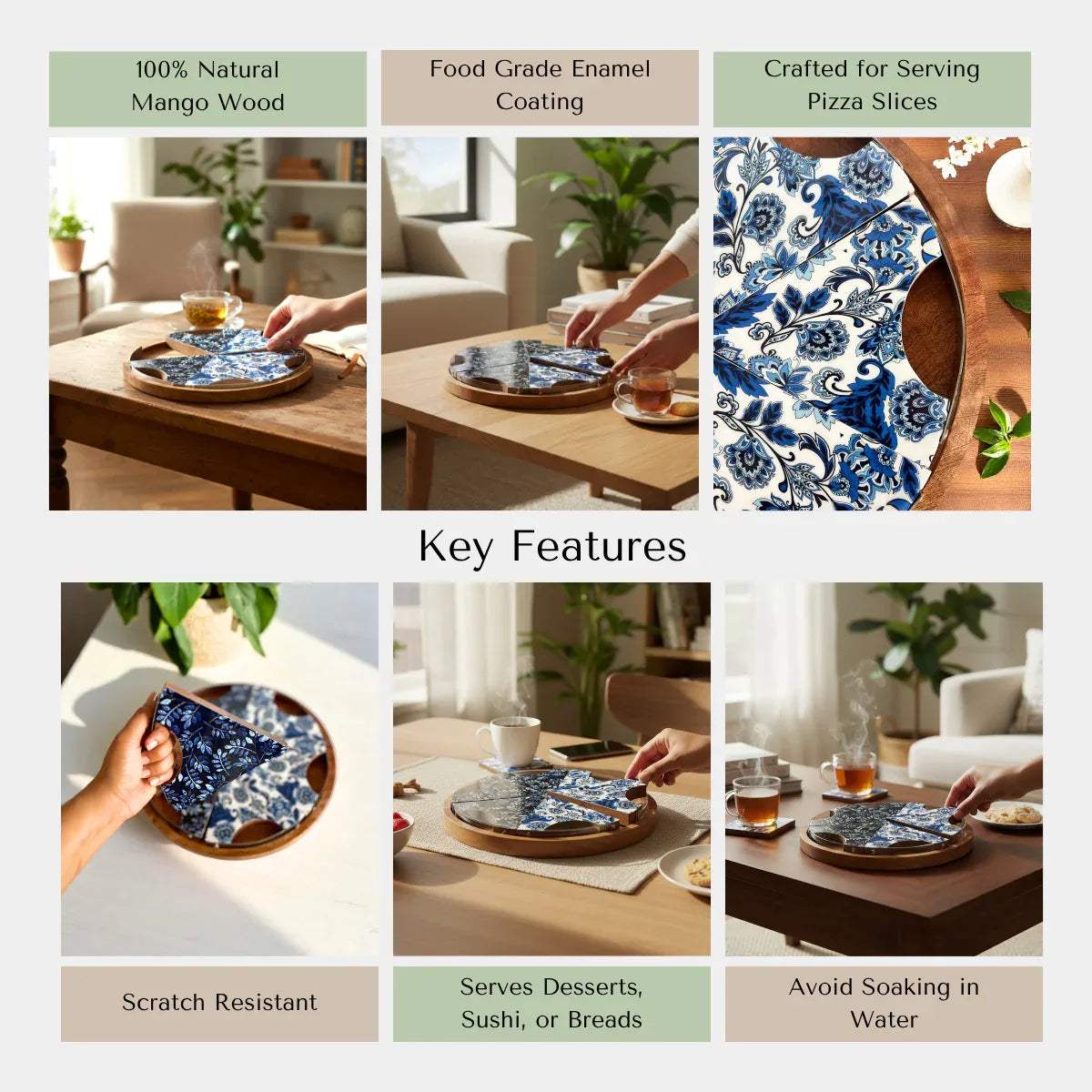 Rustic Stone quality; sustainable mango wood, food-safe enamel, and handcrafted artisanal wood platter.