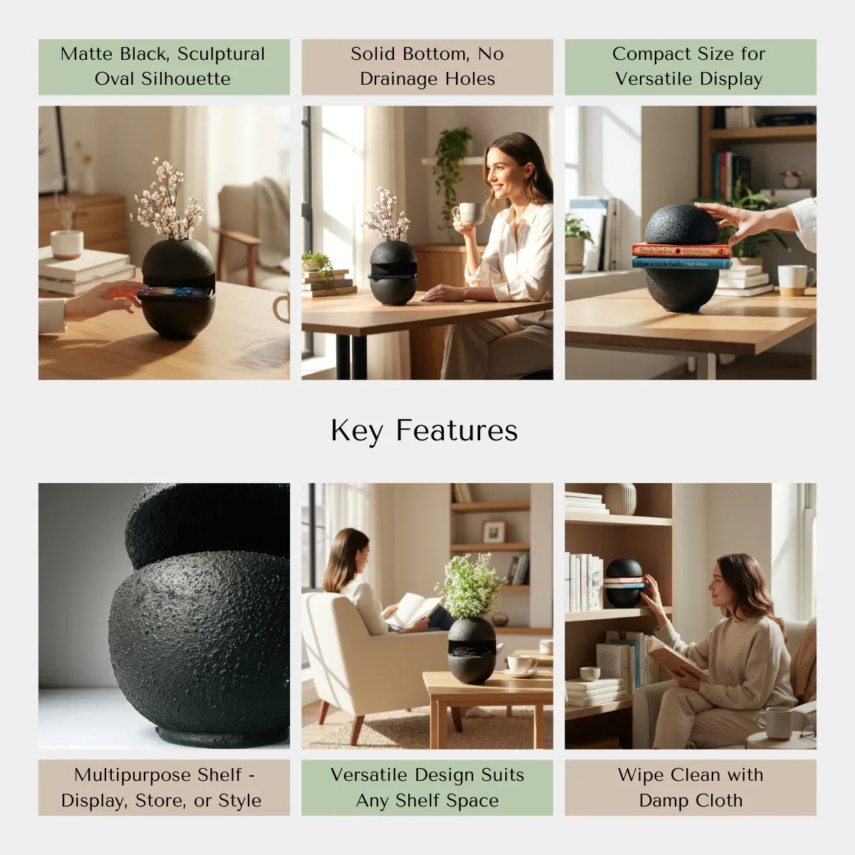 Rustic Stone quality; waterproof, lead-free, and handcrafted high-fired stoneware atelier vase.