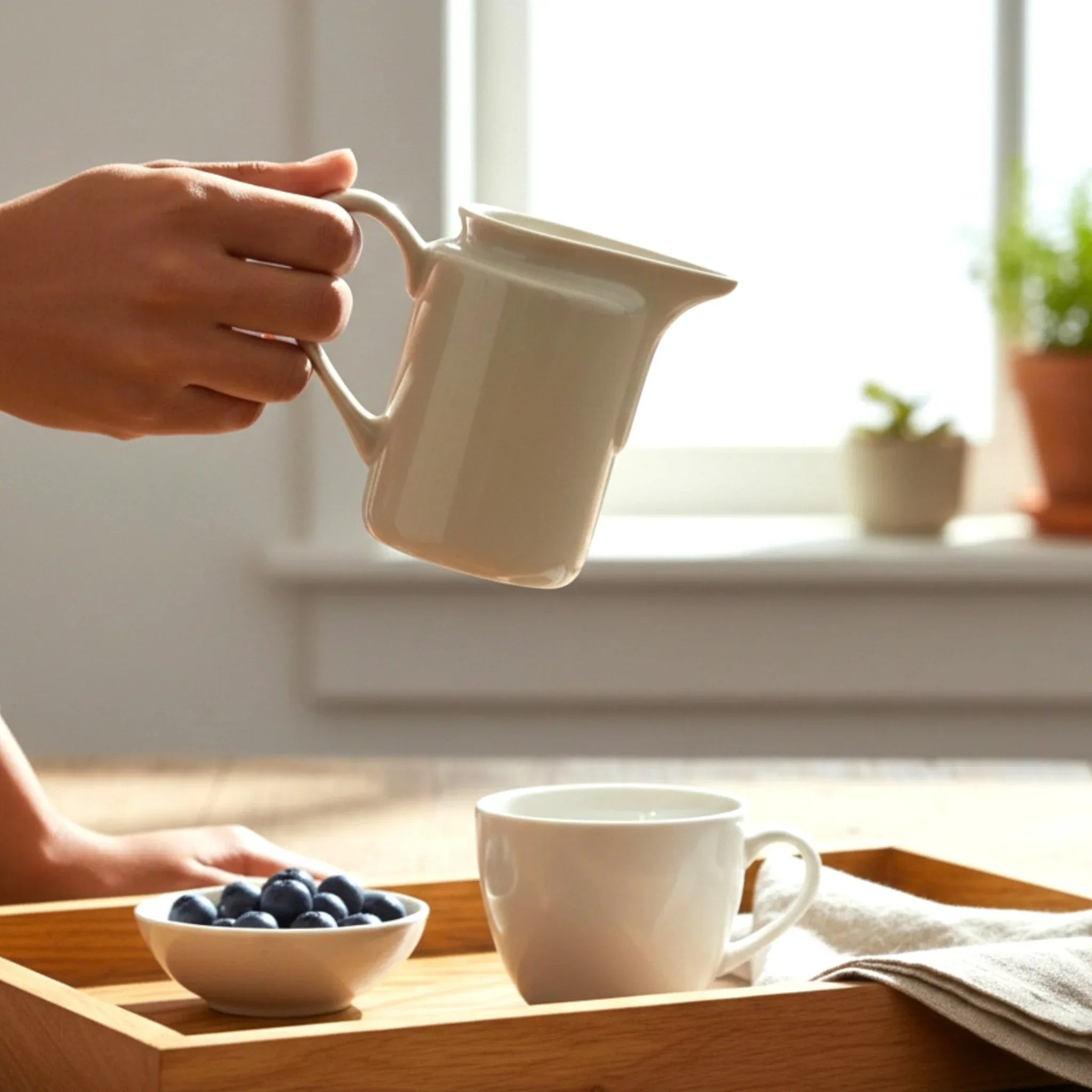 Rustic Stone Ivory Drift Creamer; large cream ceramic milk pitcher for coffee and tea service.
