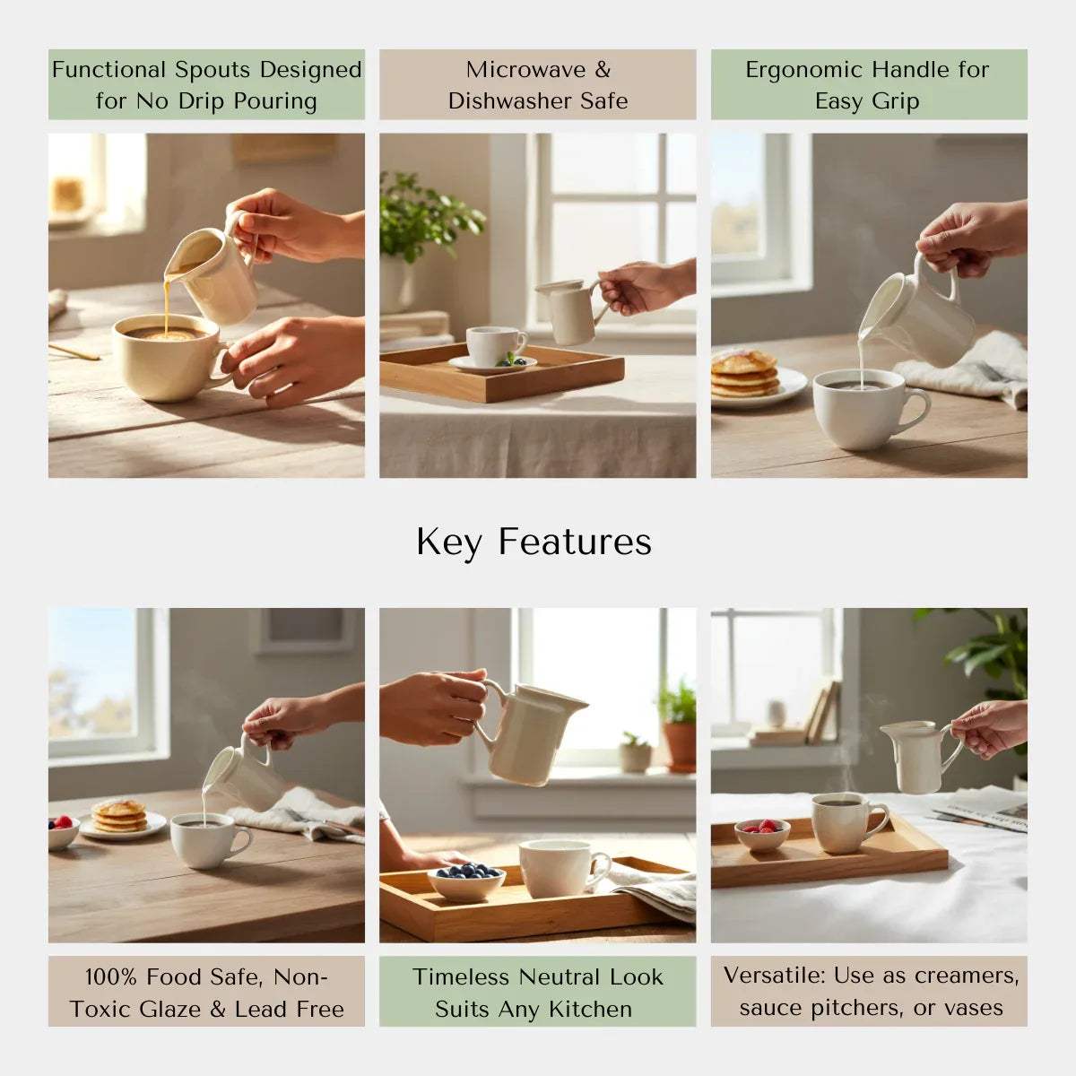 Rustic Stone quality; microwave safe, dishwasher safe, and non-toxic handcrafted ivory creamer.
