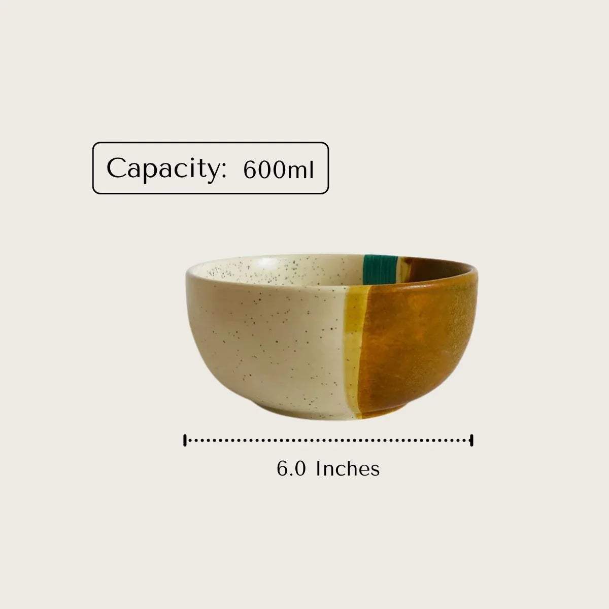 Serving Bowl size; 6-inch diameter ceramic bowl with a deep, organic silhouette for versatile use.