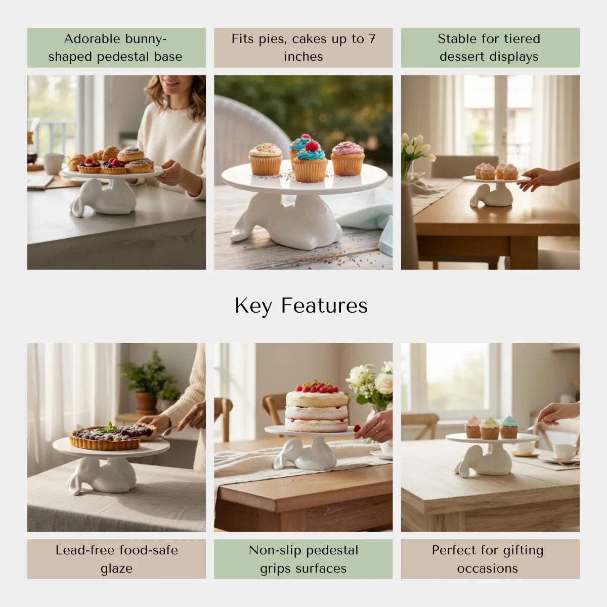 Rustic Stone quality; food-safe, lead-free, and handcrafted decorative white ceramic cake stand.