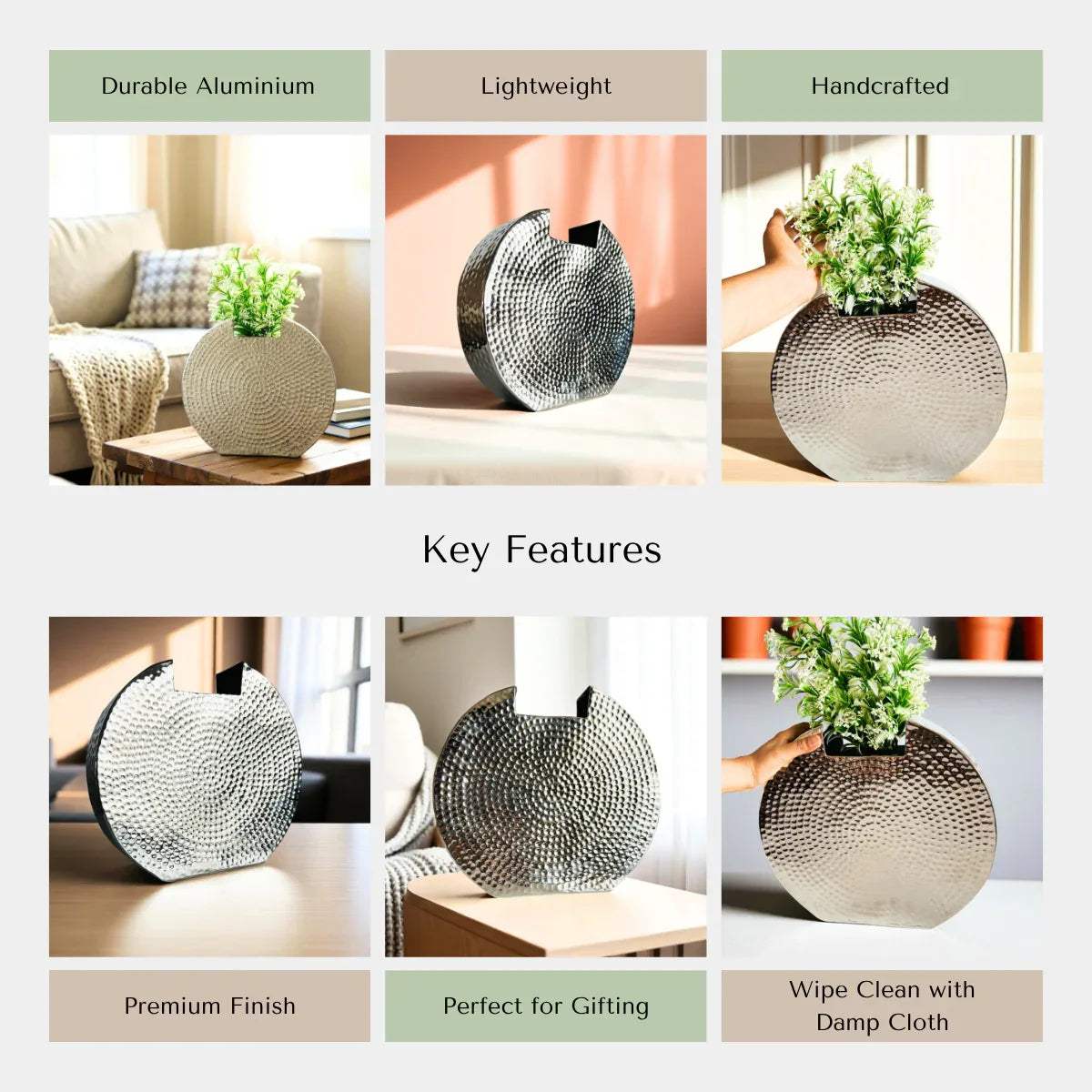 Rustic Stone quality; premium metallic finish, stable weighted base, and handcrafted lunar-themed vase.