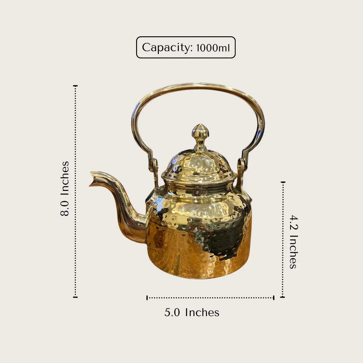 1000ml kettle capacity; functional brass teapot designed for traditional tea making and royal table settings.