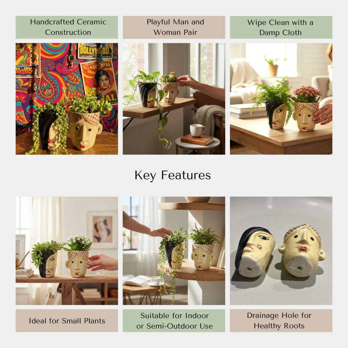Rustic Stone quality; breathable ceramic, non-toxic, lead-free handcrafted mini desk planters.