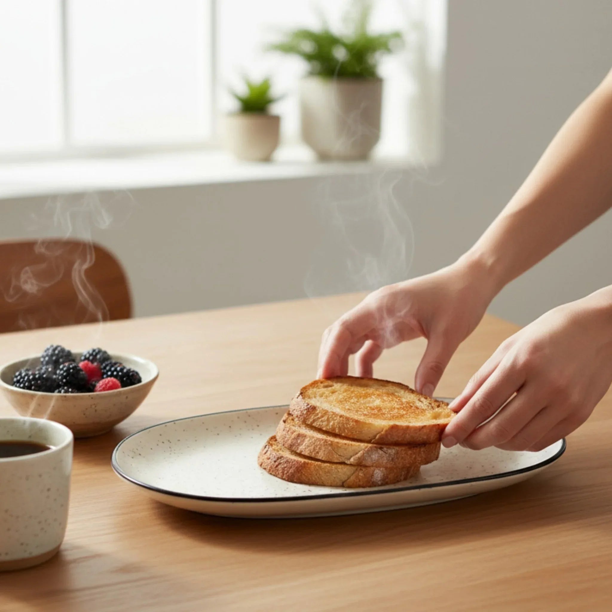 Rustic Stone Monochrome Harmony Platter; set of 2 matte white ceramic rectangular serving trays.