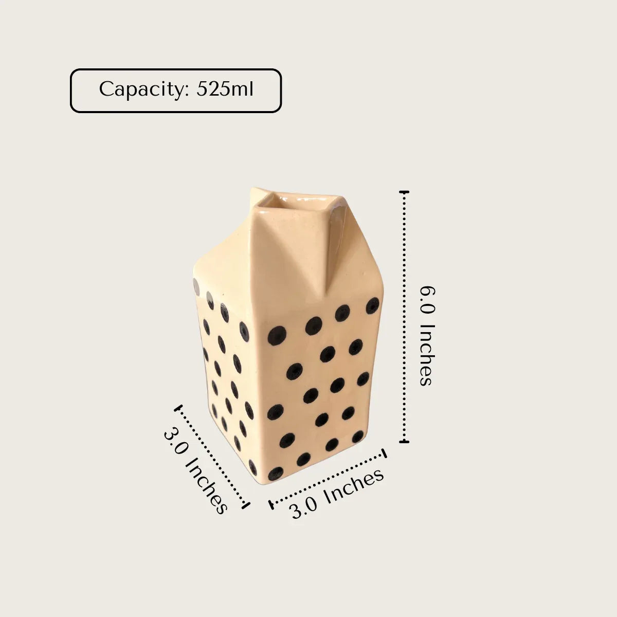 500ml polka dot ceramic jug with wide mouth.