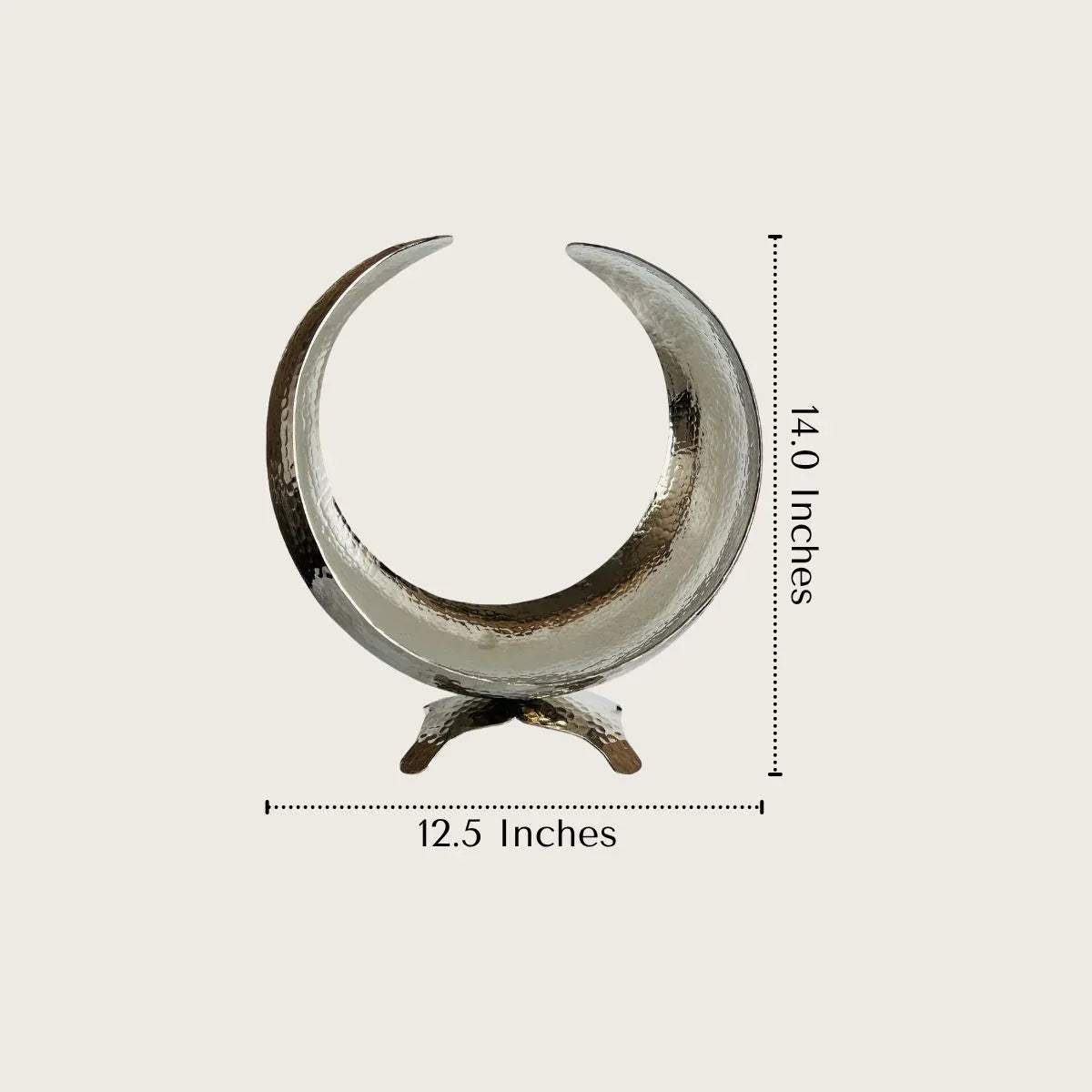 Bowl size; 12.5" diameter by 14" height; tall arced aluminium vessel designed for dramatic tabletop presence.