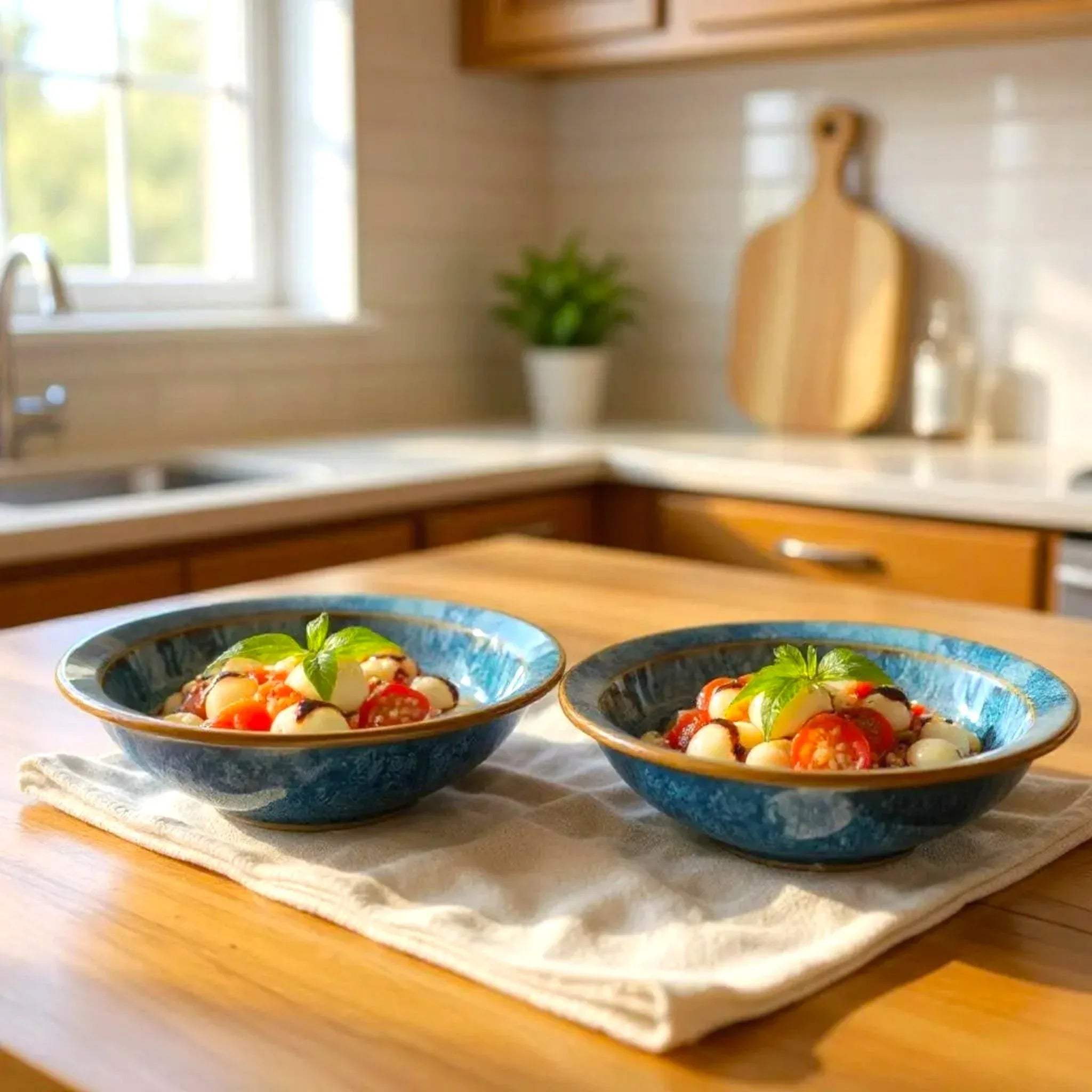 Mid-day snack; salad served in the cosmic-themed plate paired with a linen napkin.
