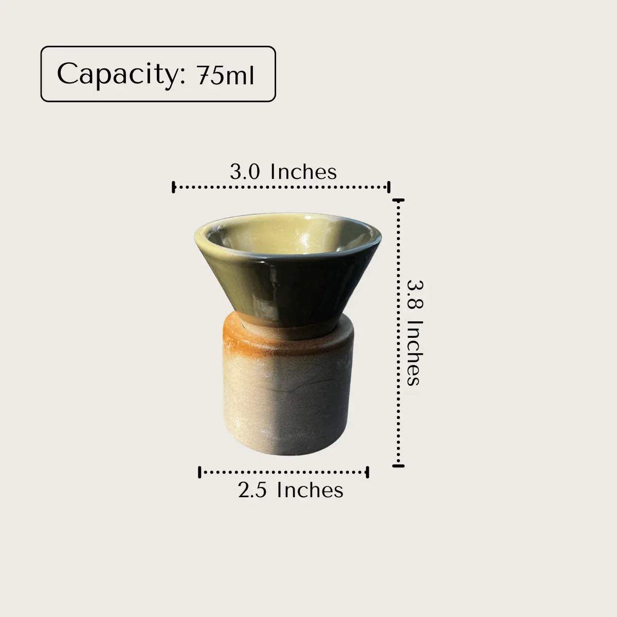 75ml espresso cup dimensions; 300g weight, designed for single and double espresso shots.