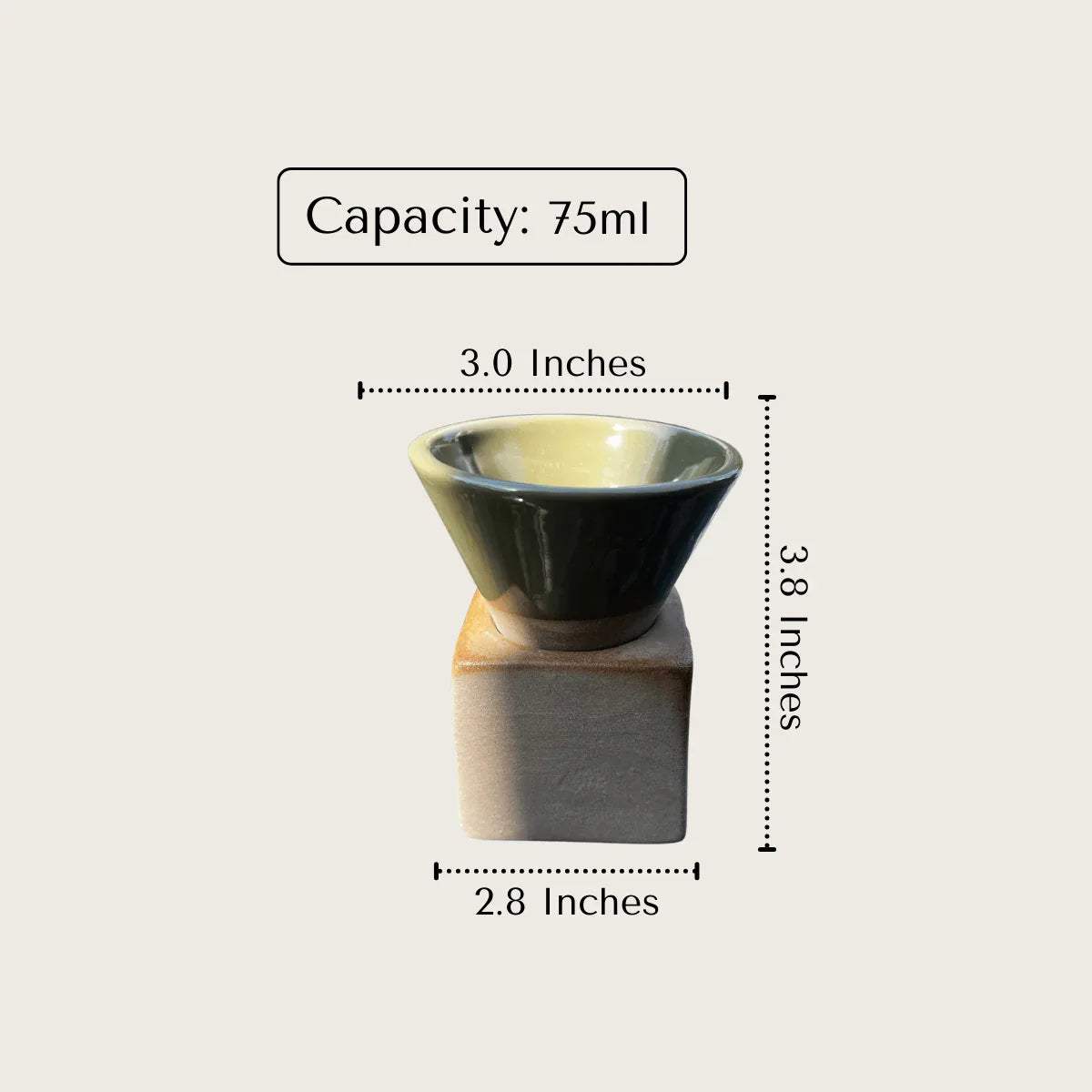 Pine Conical Espresso Set specs; 75ml capacity and 300g weight per cup for the perfect shot.
